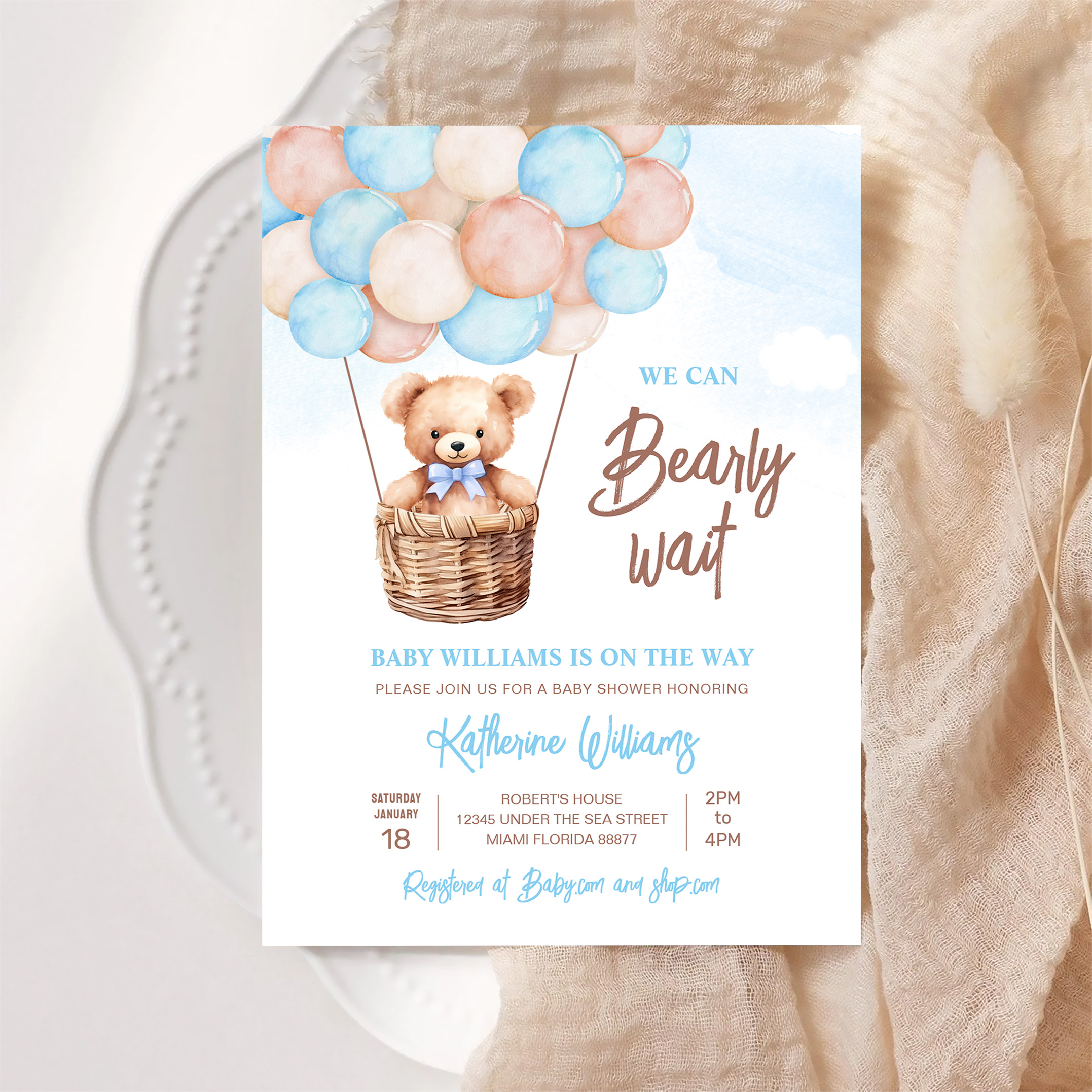 We Can Bearly Wait Teddy Bear Baby Shower Invitation - Image 6