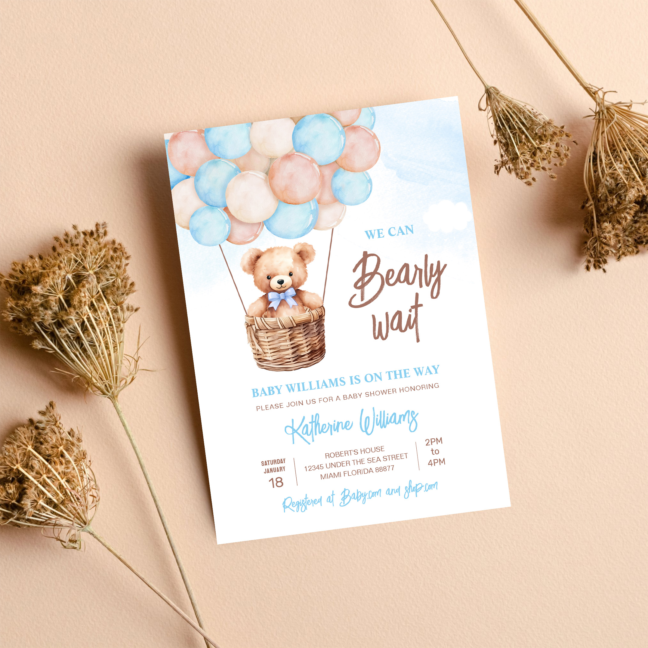 We Can Bearly Wait Teddy Bear Baby Shower Invitation - Image 8