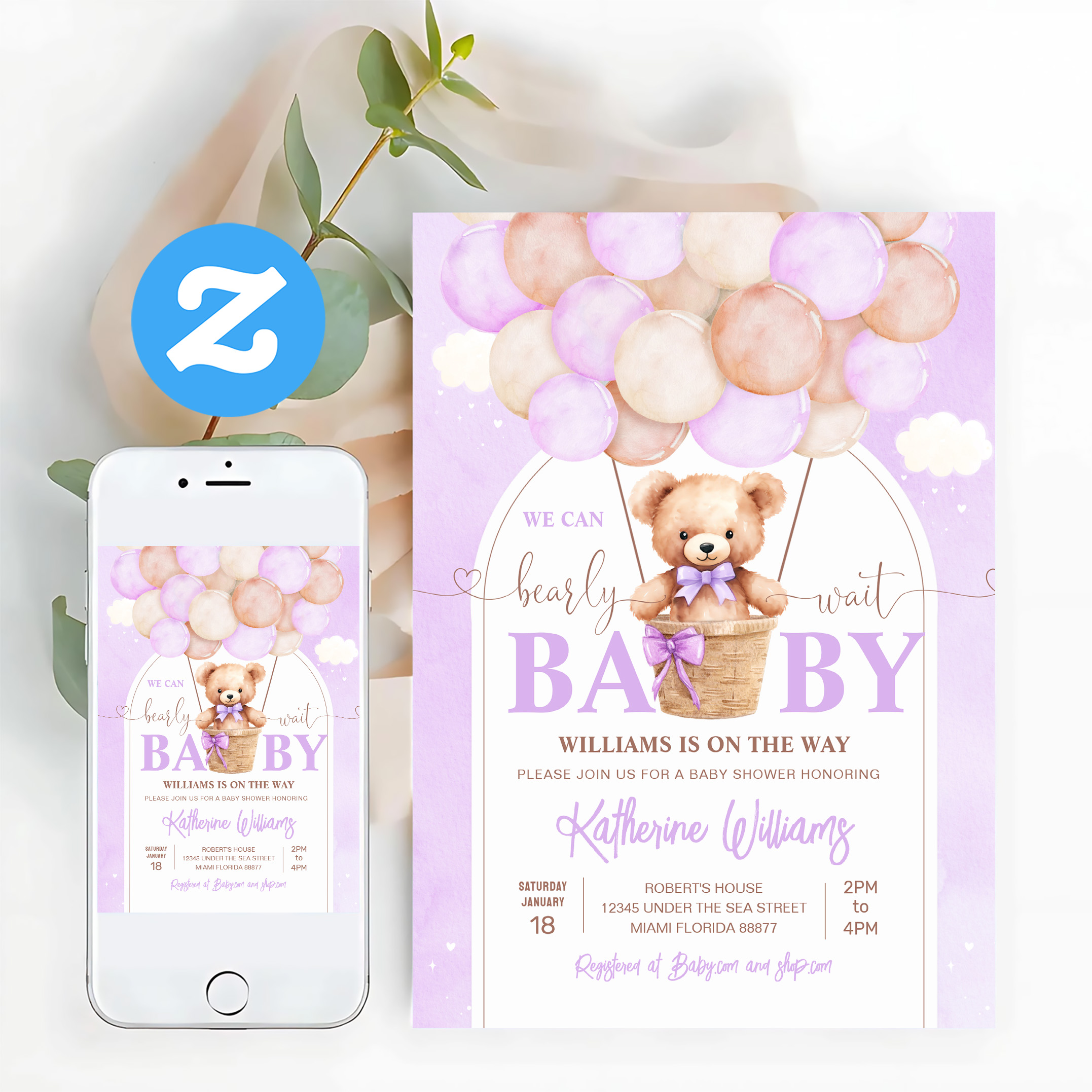 We Can Bearly Wait Teddy Bear Baby Shower Invitation - Image 12
