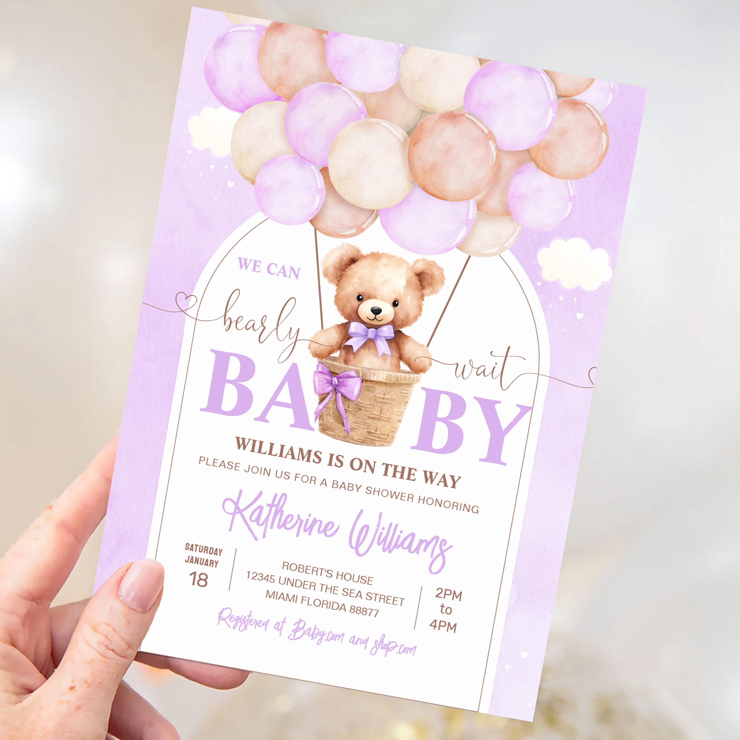 We Can Bearly Wait Teddy Bear Baby Shower Invitation - Image 3