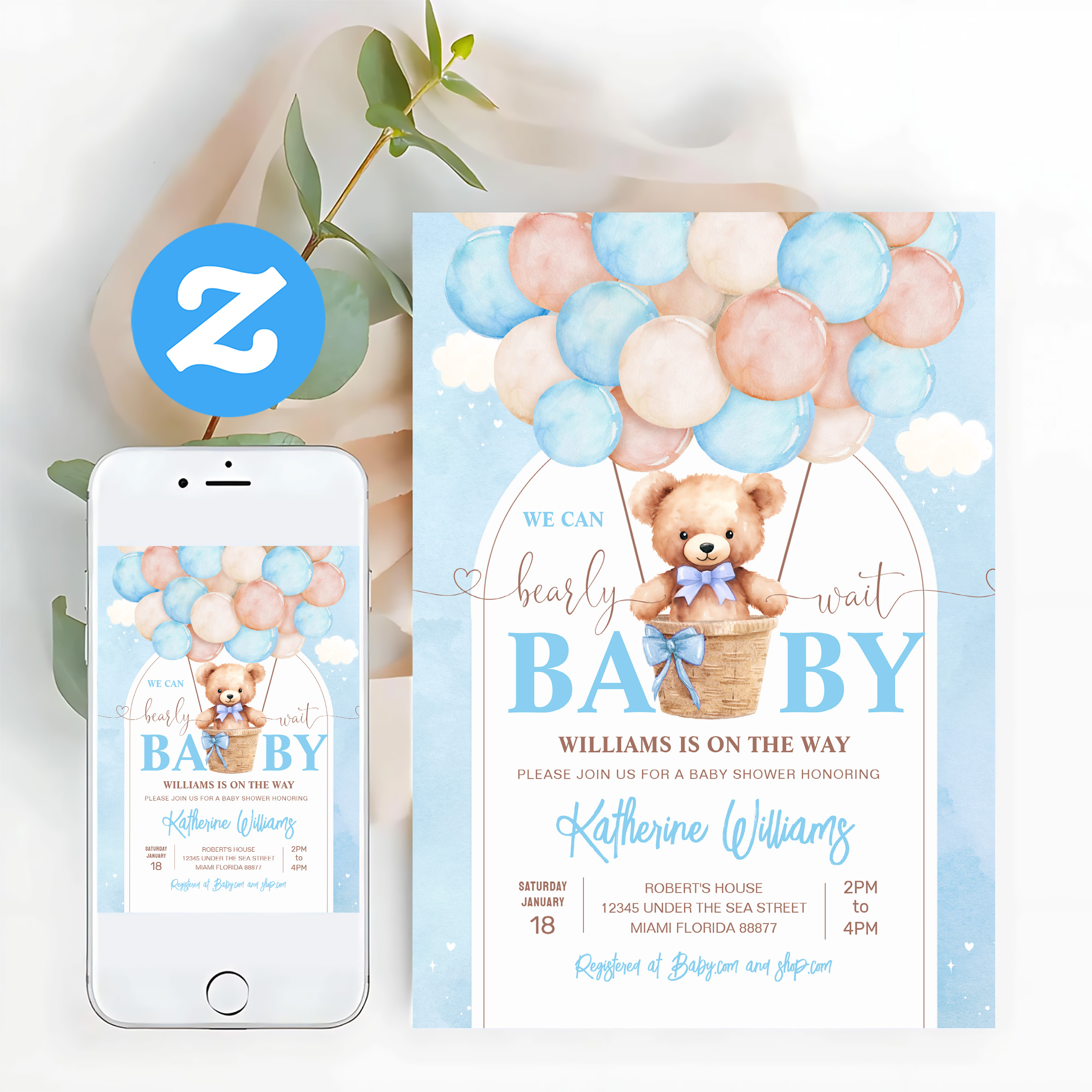 We Can Bearly Wait Teddy Bear Baby Shower Invitation - Image 12
