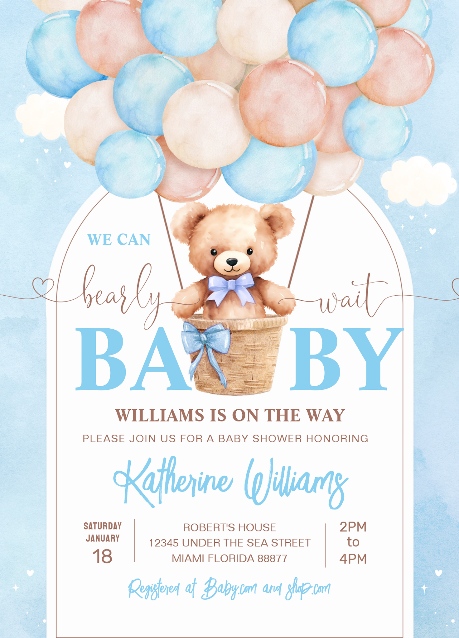 We Can Bearly Wait Teddy Bear Baby Shower Invitation