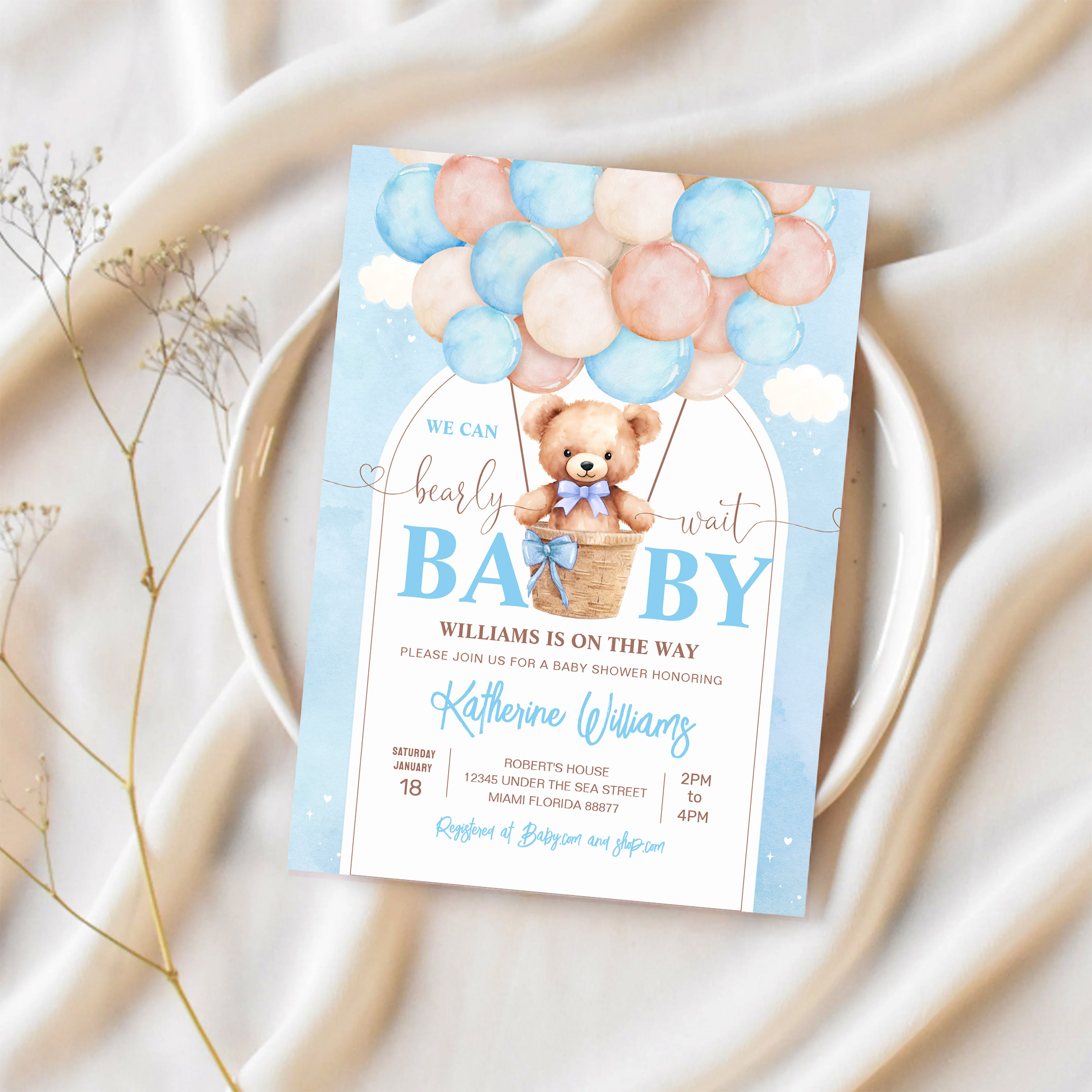 We Can Bearly Wait Teddy Bear Baby Shower Invitation - Image 2