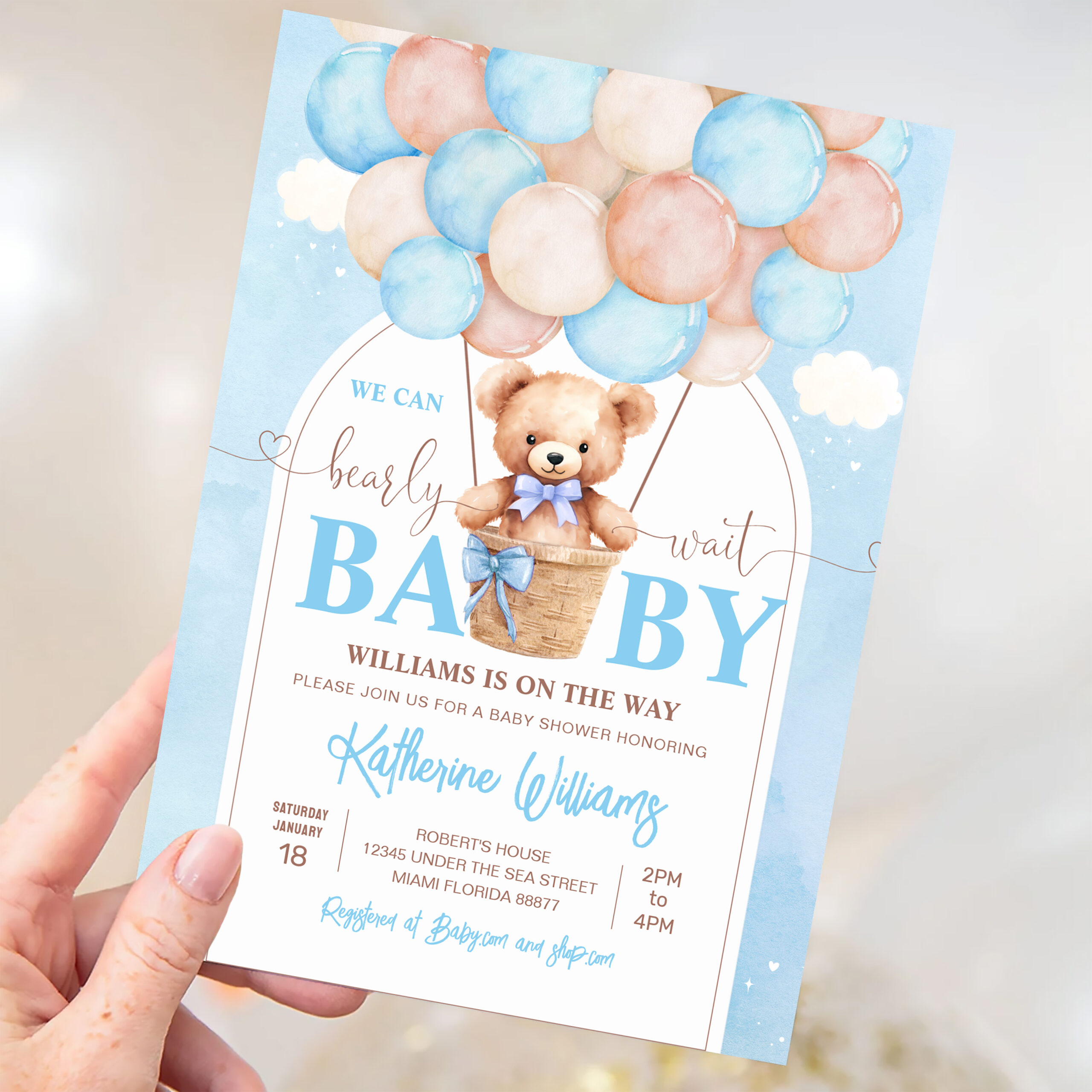 We Can Bearly Wait Teddy Bear Baby Shower Invitation - Image 3