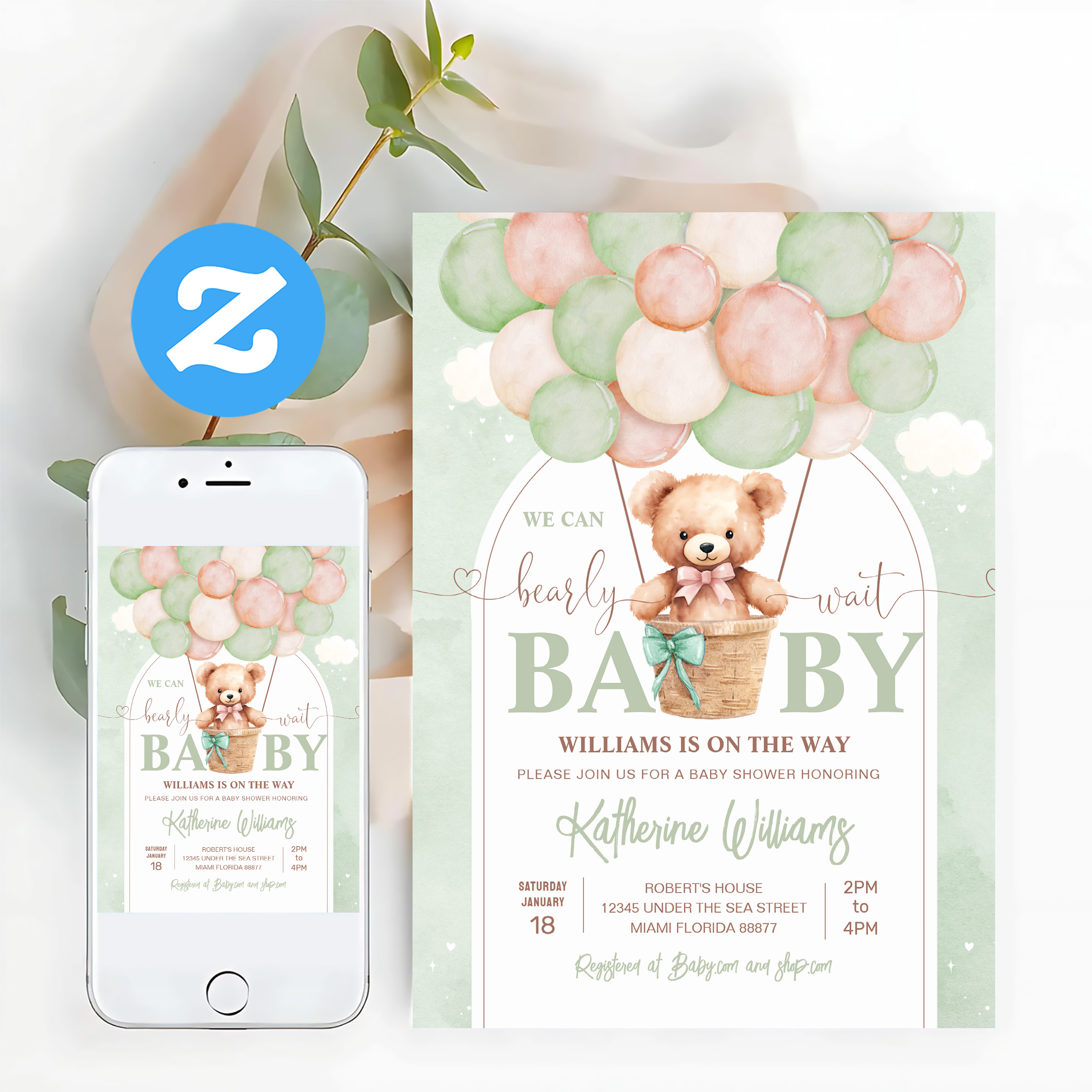 We Can Bearly Wait Teddy Bear Baby Shower Invitation - Image 12