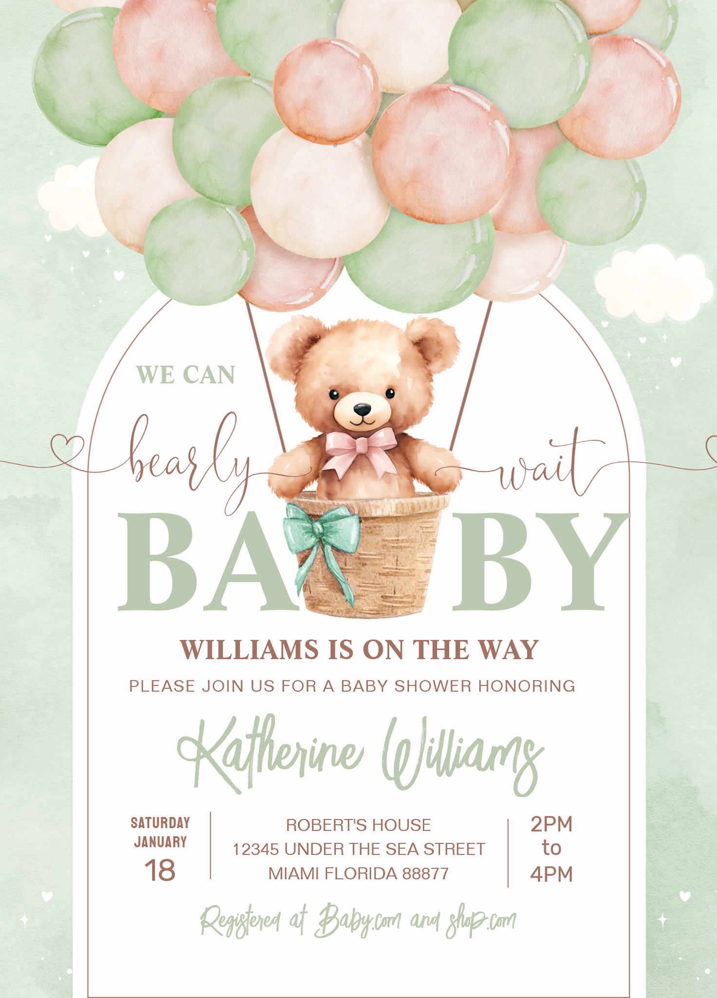 We Can Bearly Wait Teddy Bear Baby Shower Invitation