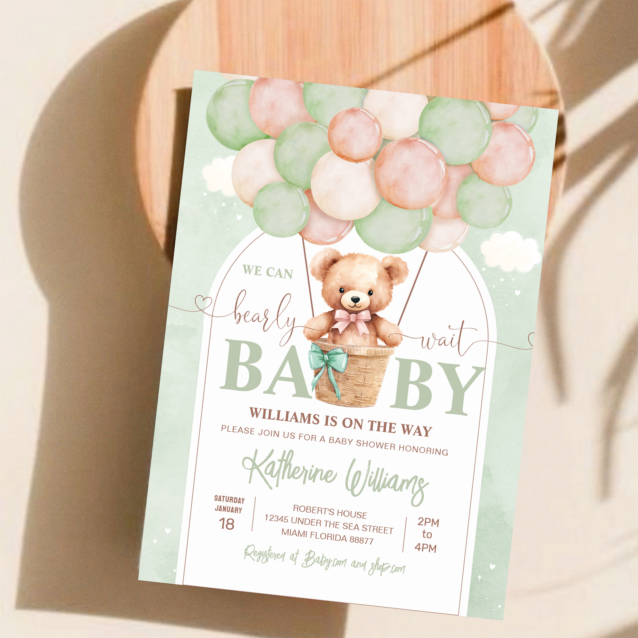 We Can Bearly Wait Teddy Bear Baby Shower Invitation - Image 11