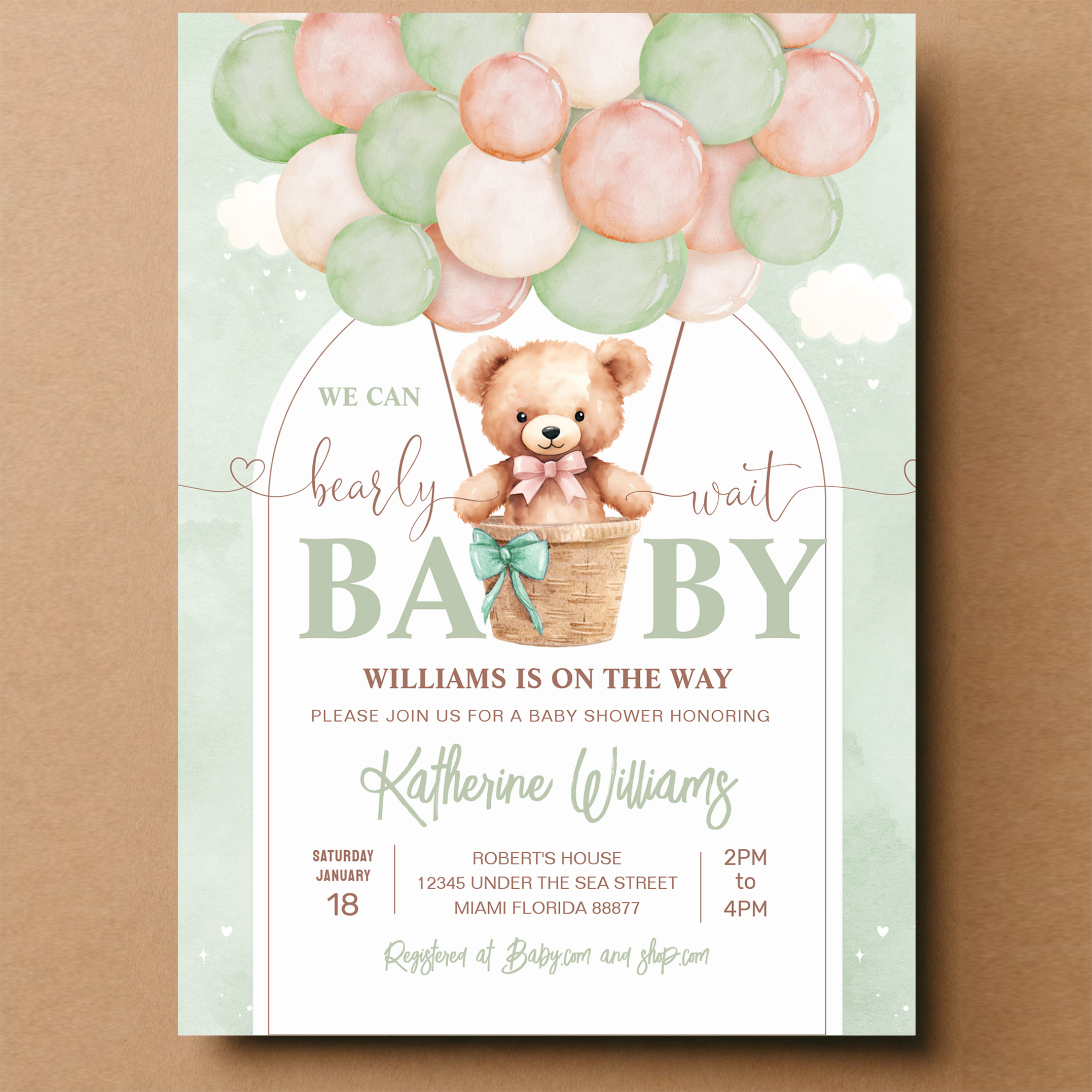 We Can Bearly Wait Teddy Bear Baby Shower Invitation - Image 14
