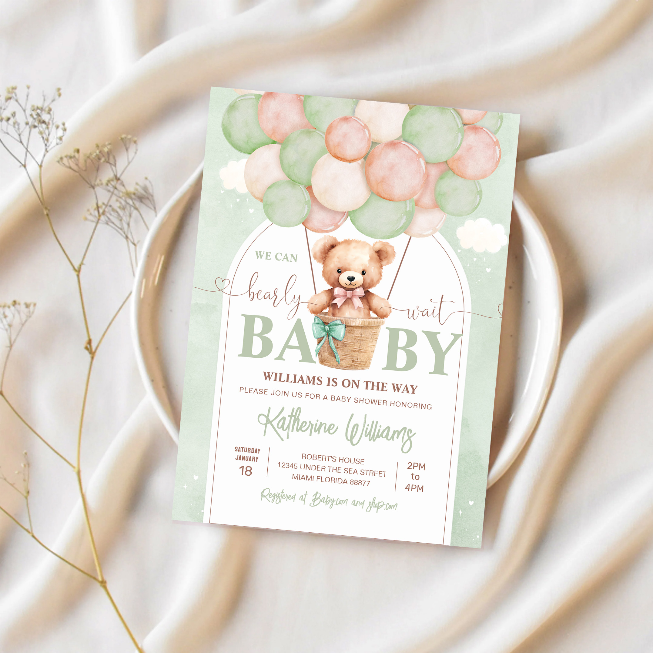 We Can Bearly Wait Teddy Bear Baby Shower Invitation - Image 2