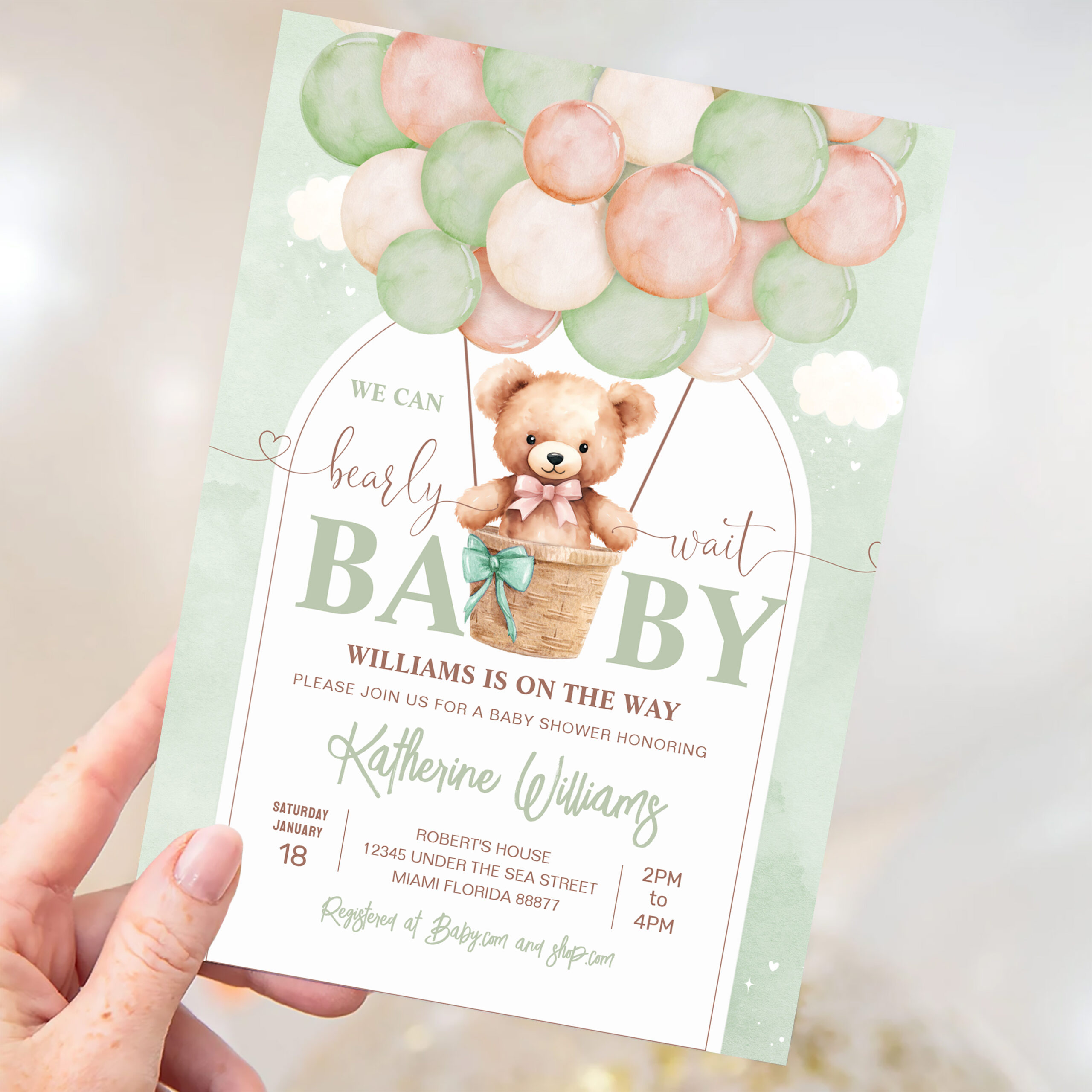 We Can Bearly Wait Teddy Bear Baby Shower Invitation - Image 3