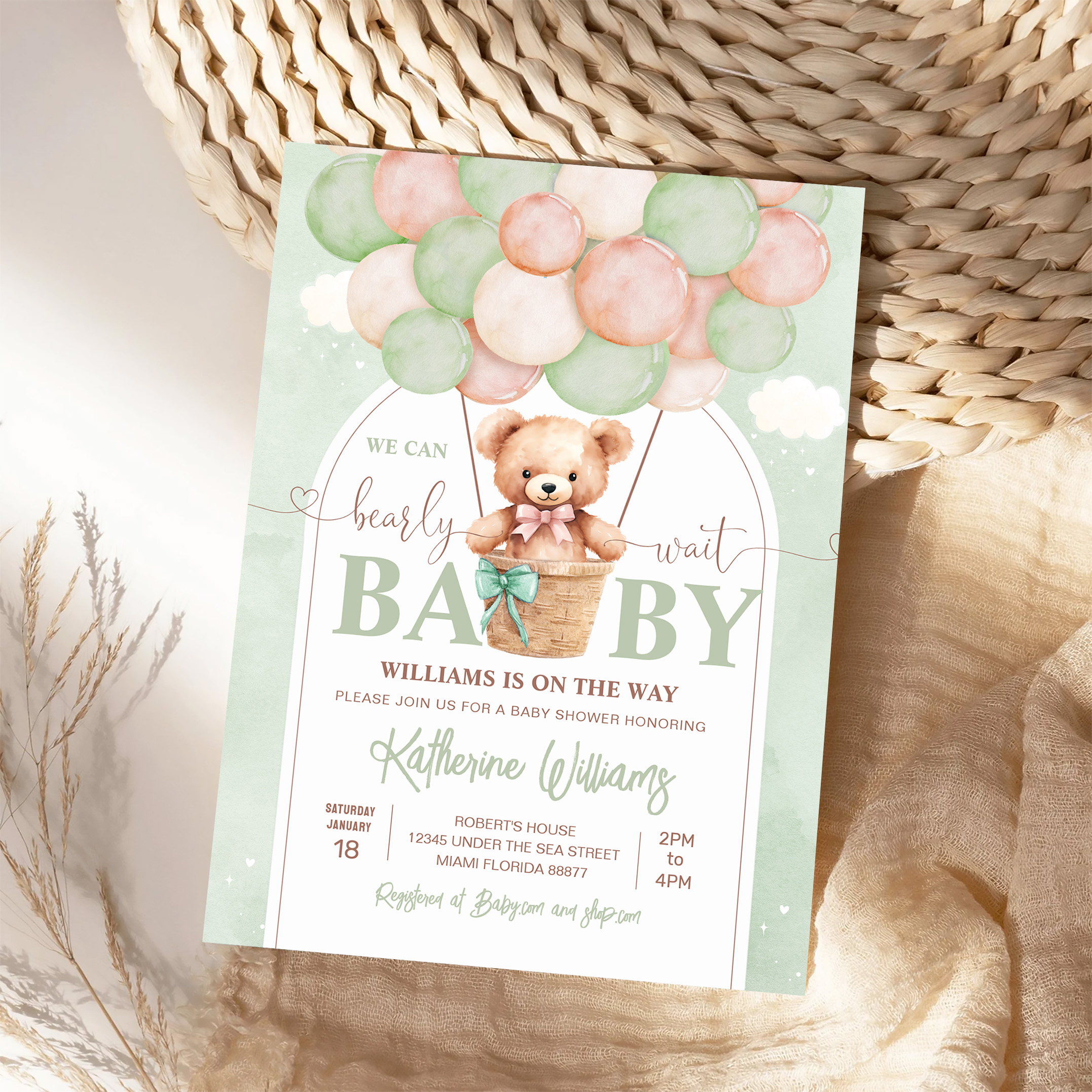 We Can Bearly Wait Teddy Bear Baby Shower Invitation - Image 4