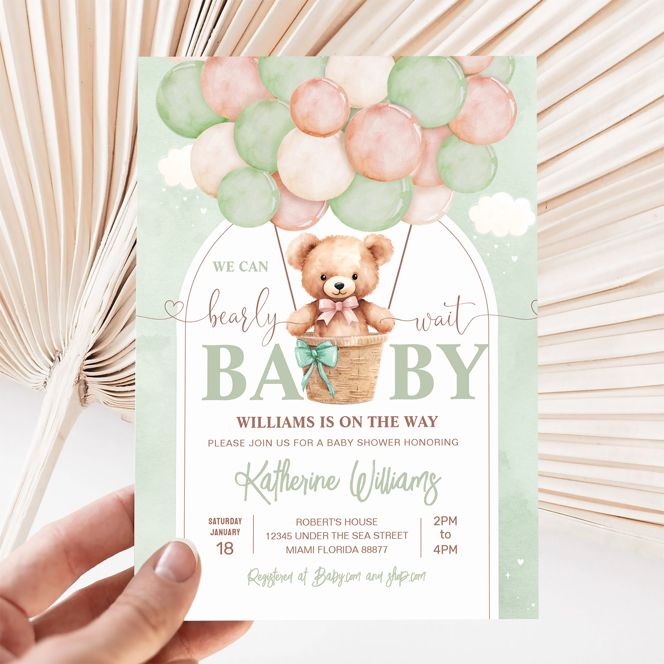 We Can Bearly Wait Teddy Bear Baby Shower Invitation - Image 5