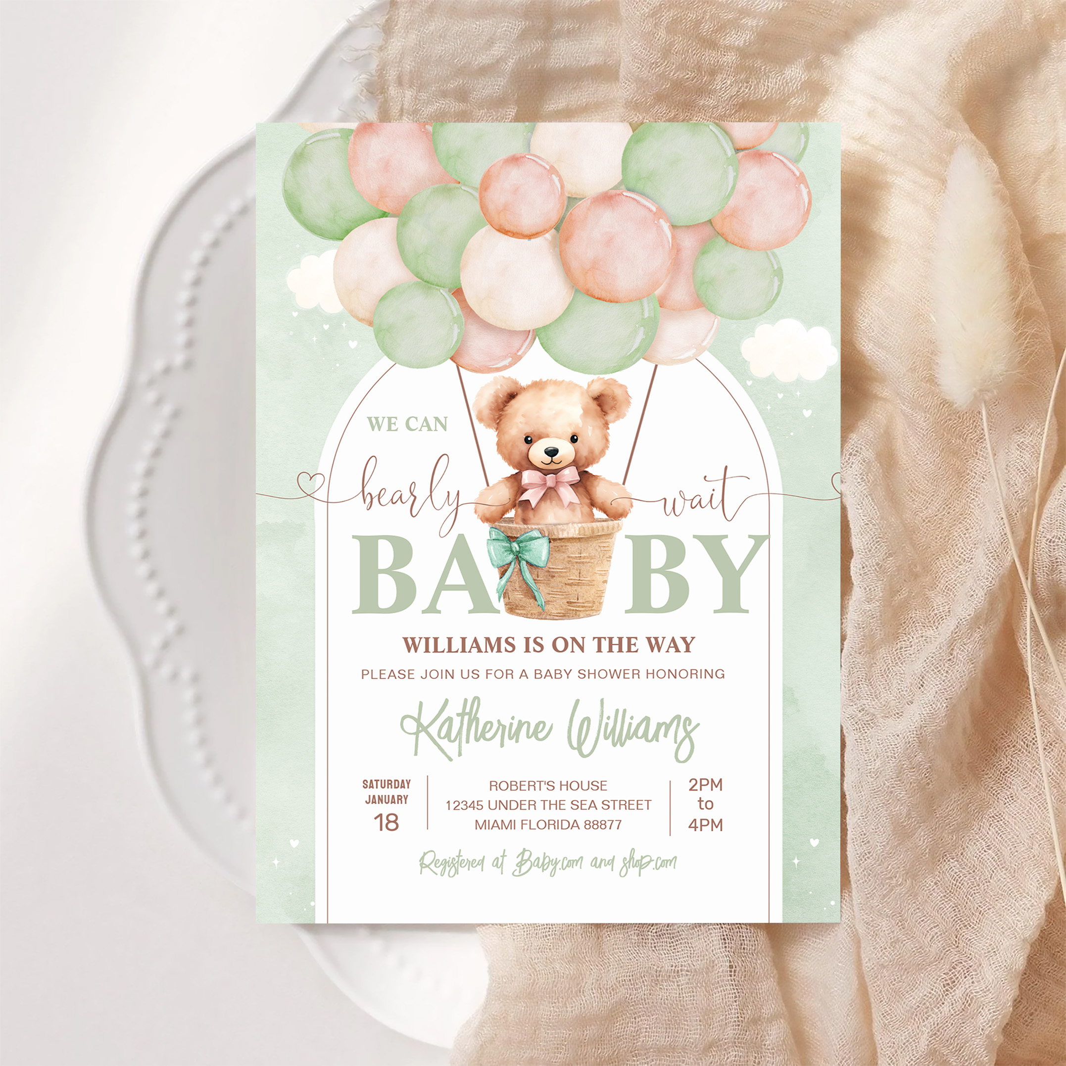 We Can Bearly Wait Teddy Bear Baby Shower Invitation - Image 6