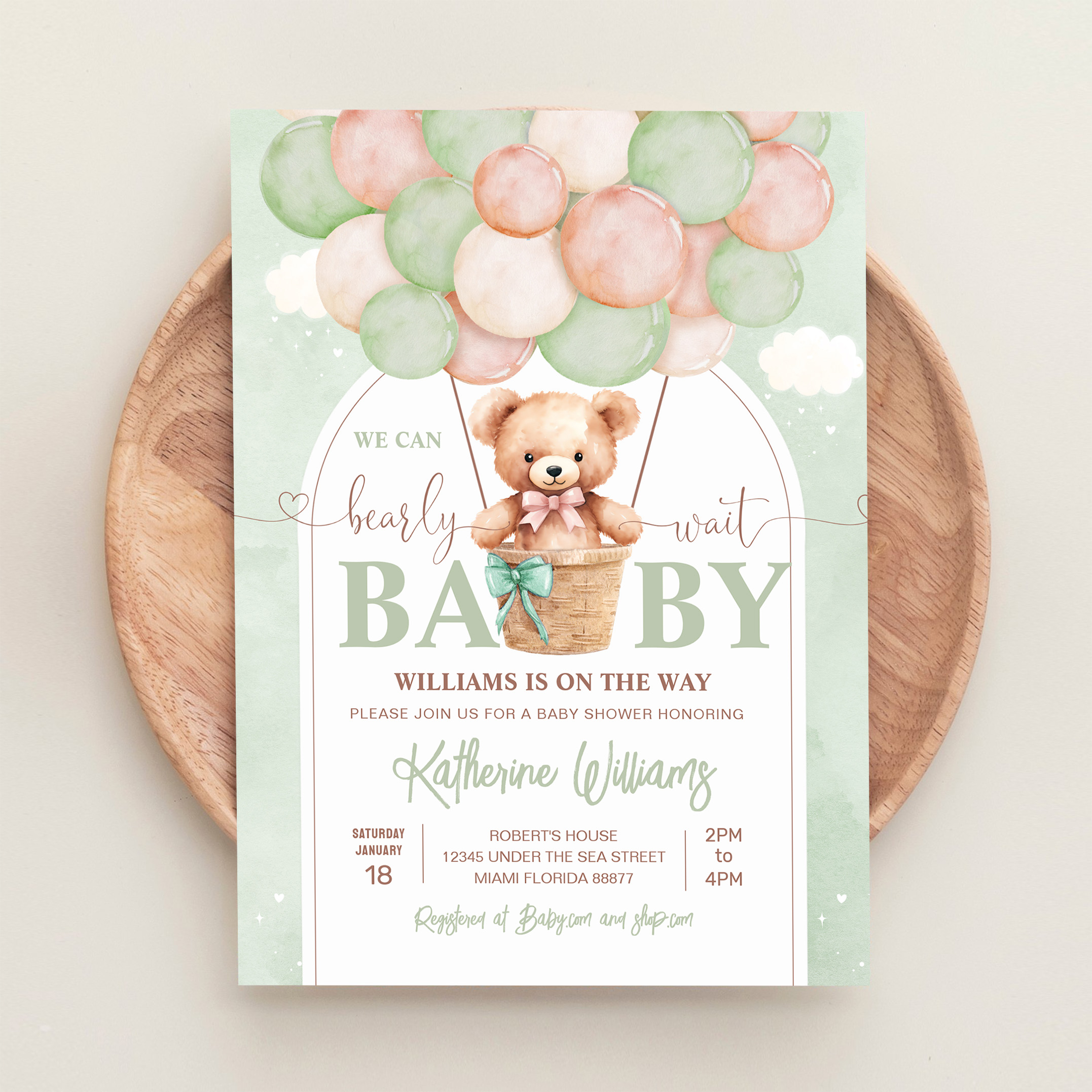 We Can Bearly Wait Teddy Bear Baby Shower Invitation - Image 7