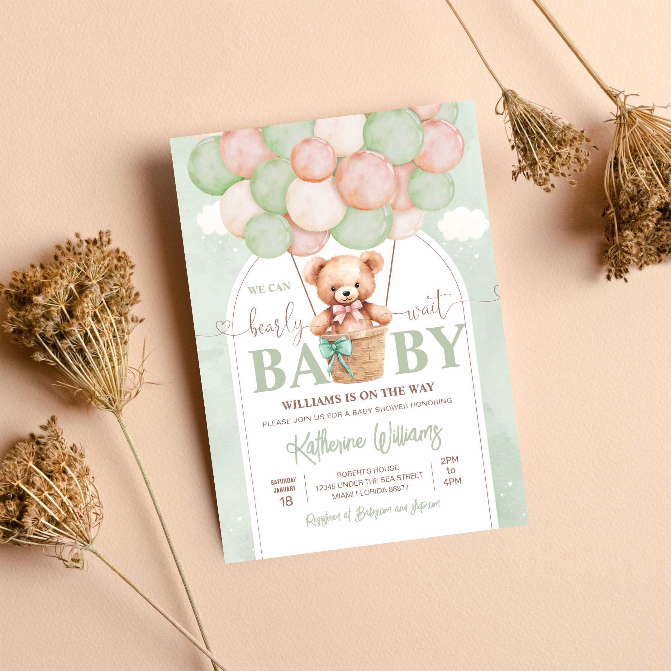 We Can Bearly Wait Teddy Bear Baby Shower Invitation - Image 8
