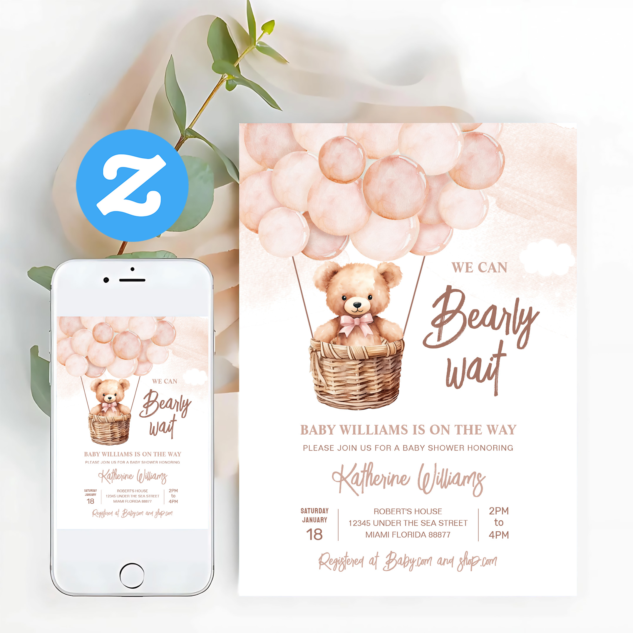 We Can Bearly Wait Teddy Bear Baby Shower Invitation - Image 12