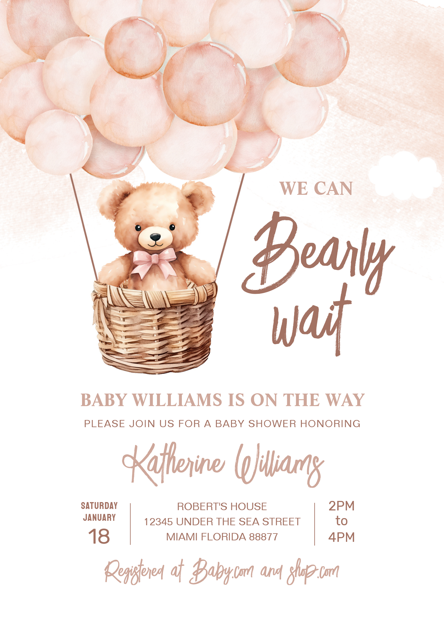 We Can Bearly Wait Teddy Bear Baby Shower Invitation