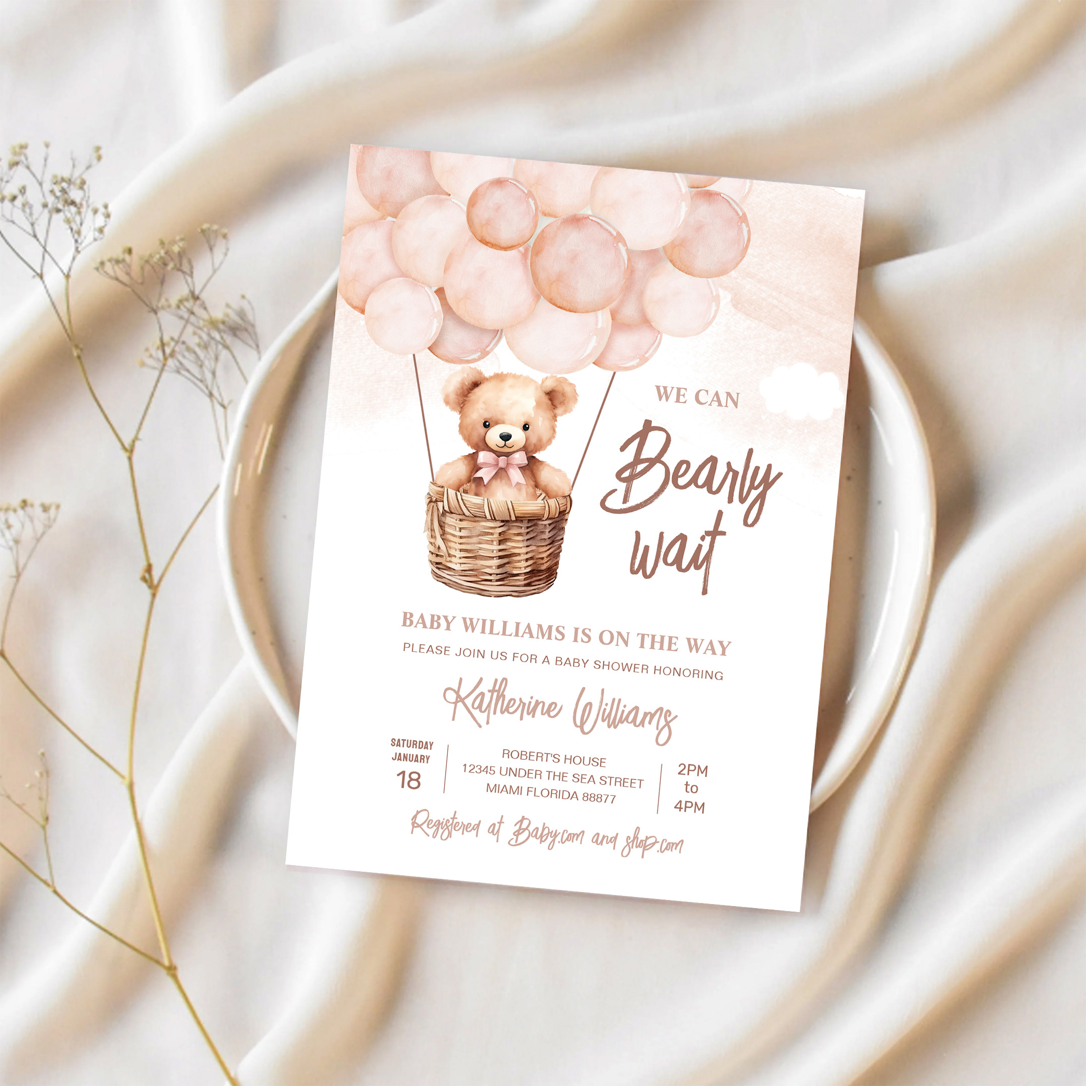 We Can Bearly Wait Teddy Bear Baby Shower Invitation - Image 2