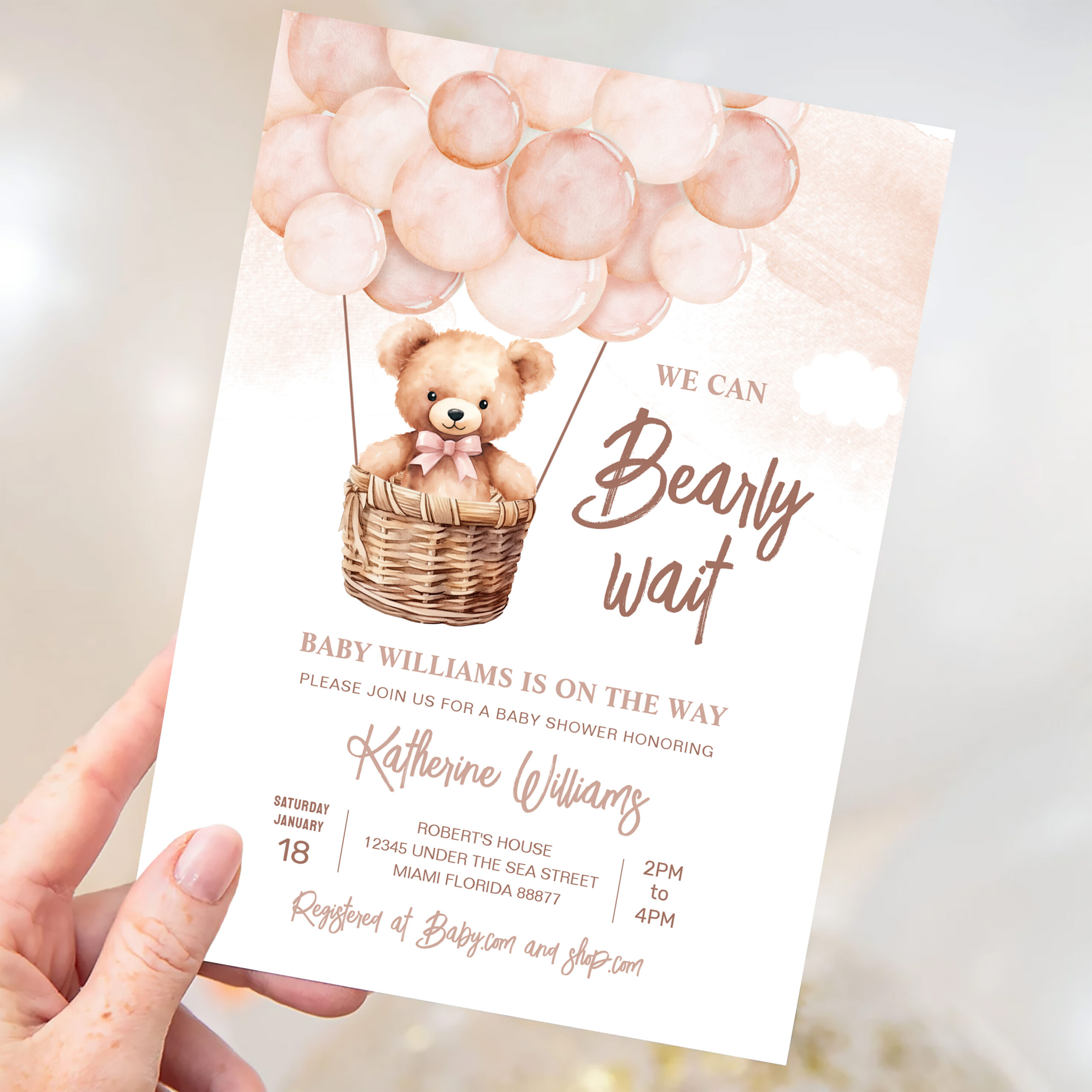 We Can Bearly Wait Teddy Bear Baby Shower Invitation - Image 3