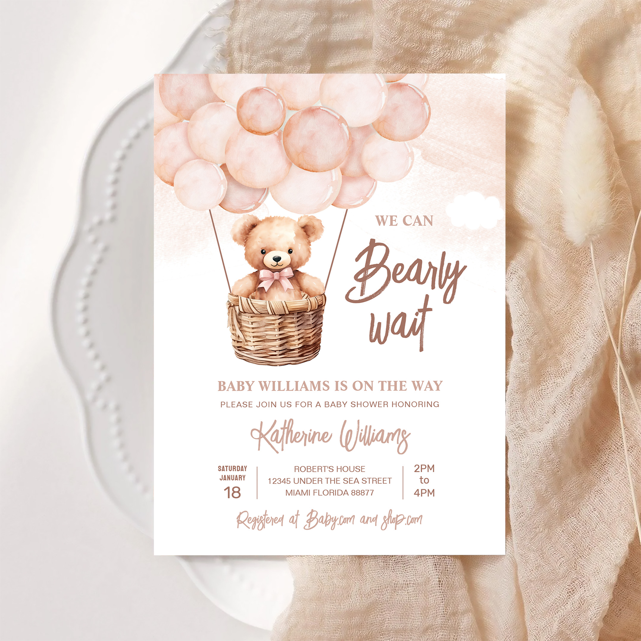 We Can Bearly Wait Teddy Bear Baby Shower Invitation - Image 6