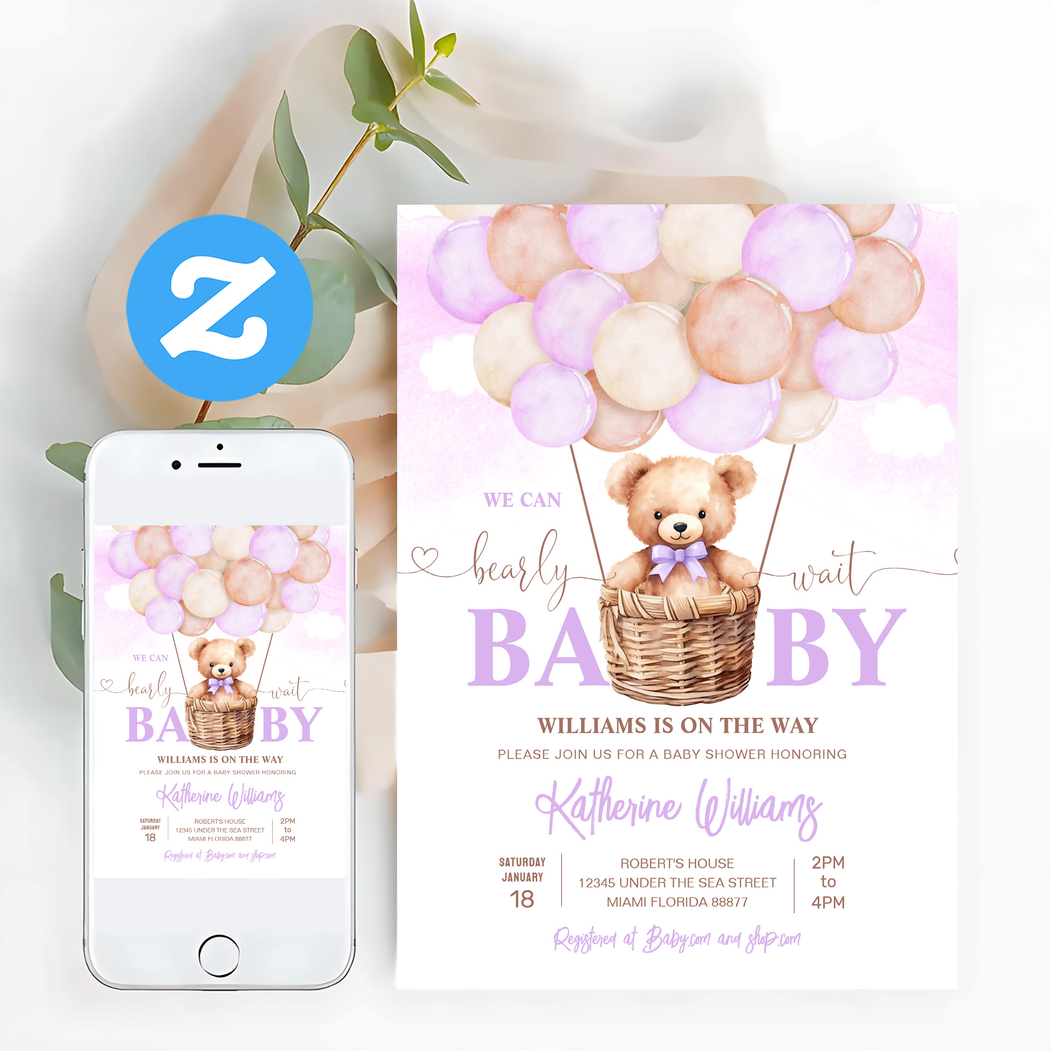 We Can Bearly Wait Teddy Bear Baby Shower Invitation - Image 12