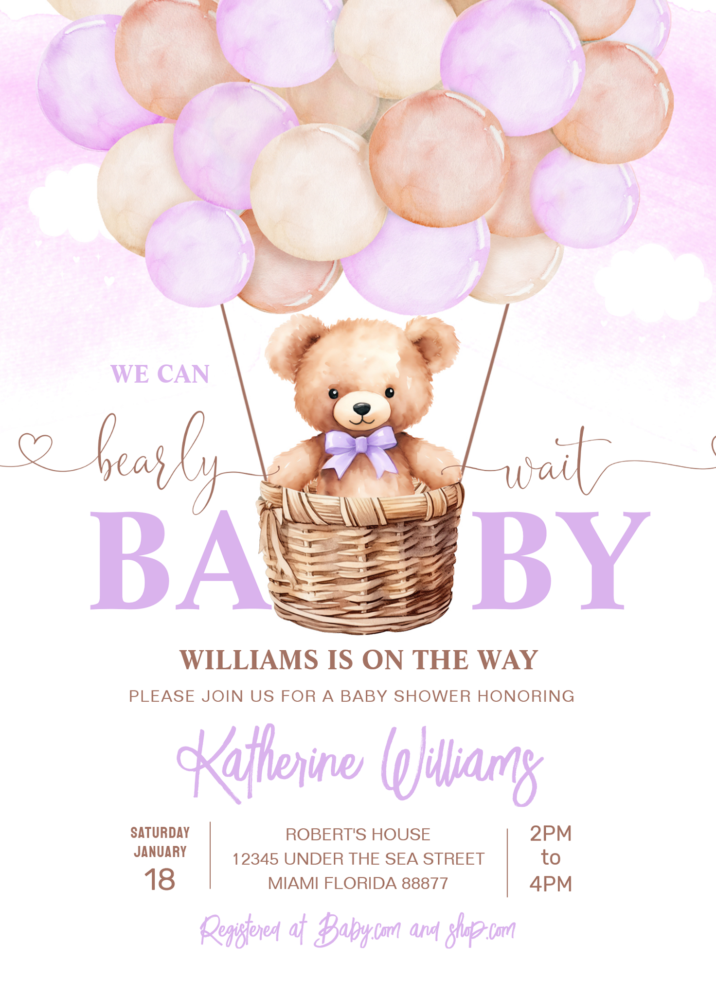 We Can Bearly Wait Teddy Bear Baby Shower Invitation