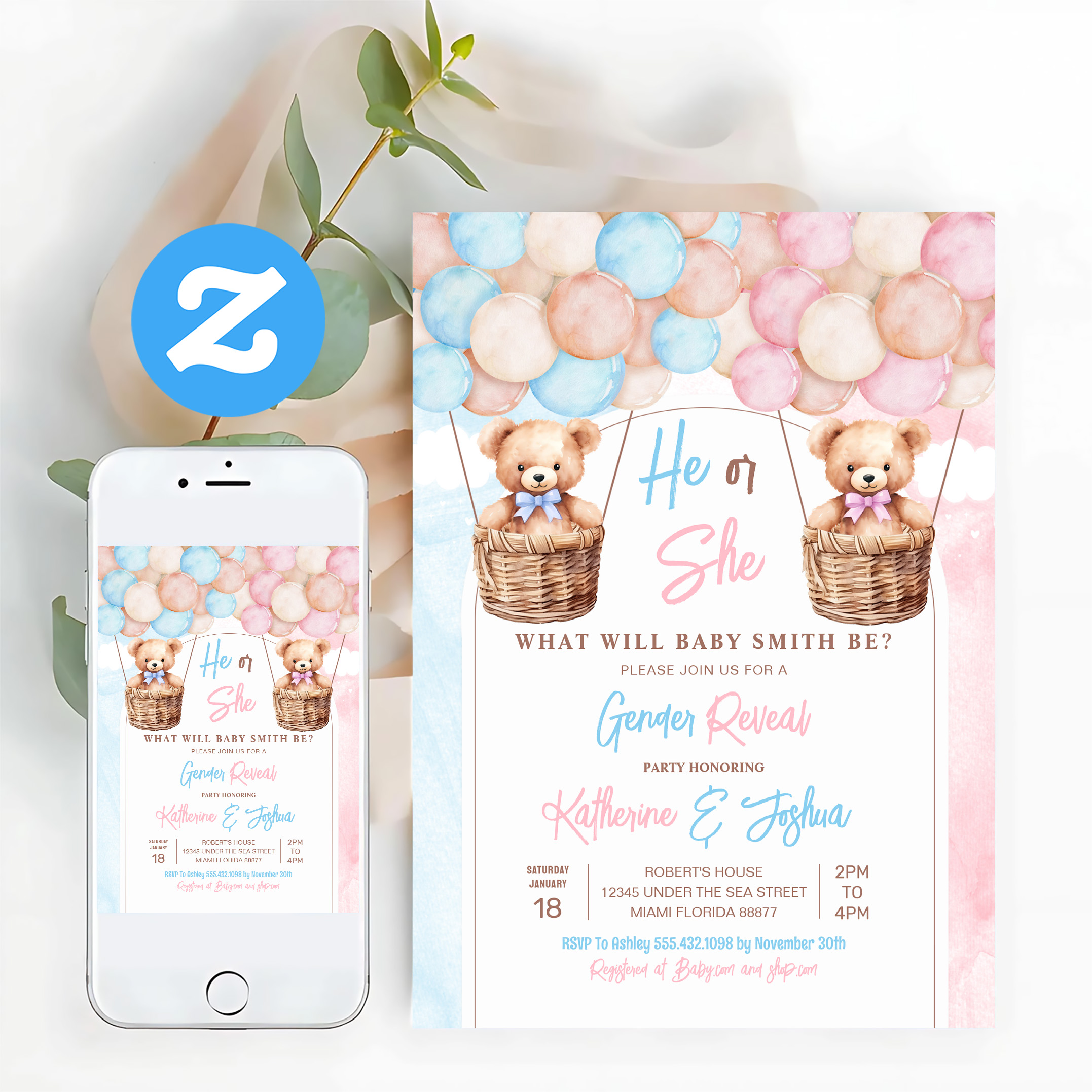 We Can Bearly Wait Teddy Bear Gender Reveal Invitation - Image 12