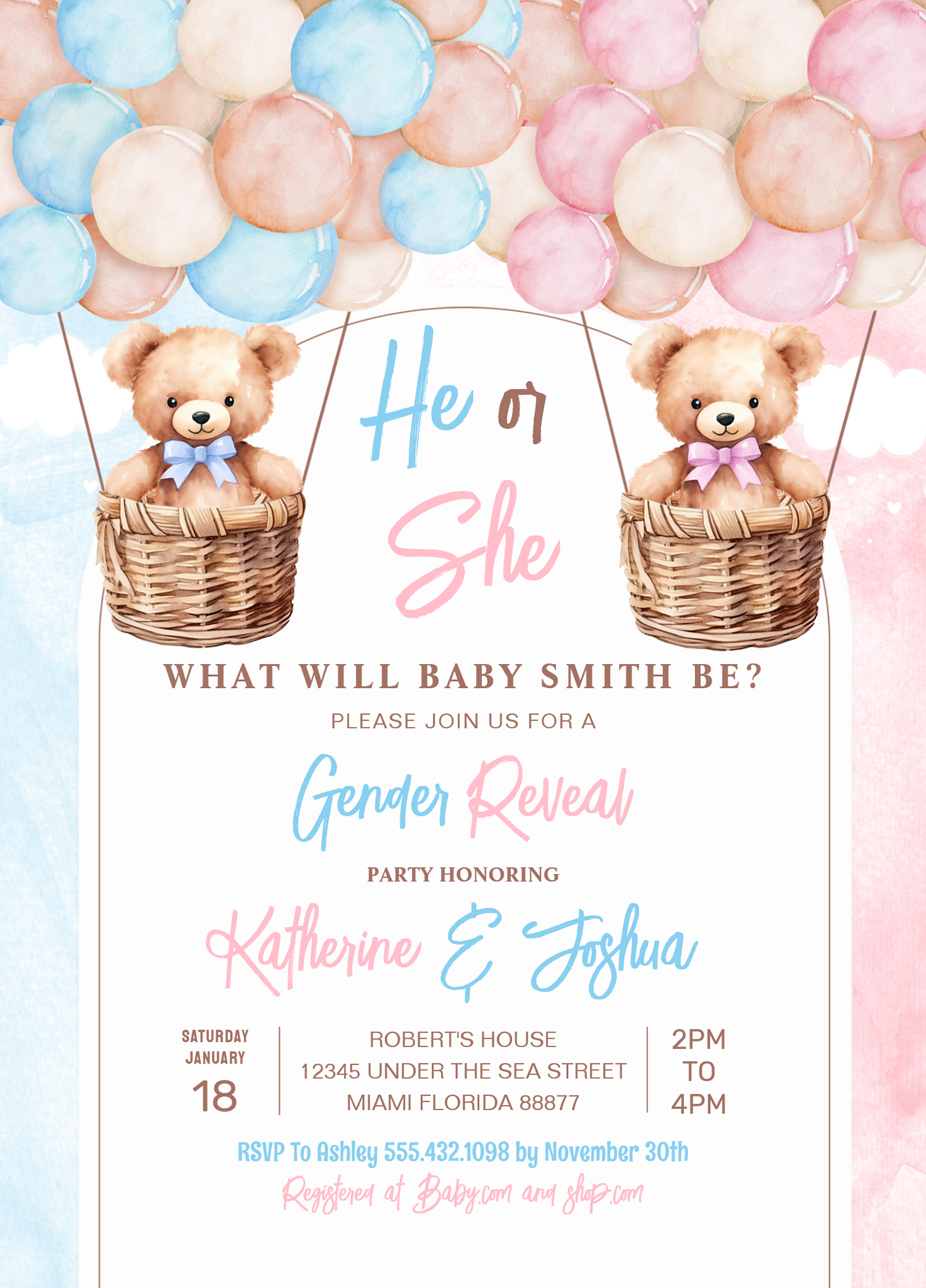 We Can Bearly Wait Teddy Bear Gender Reveal Invitation