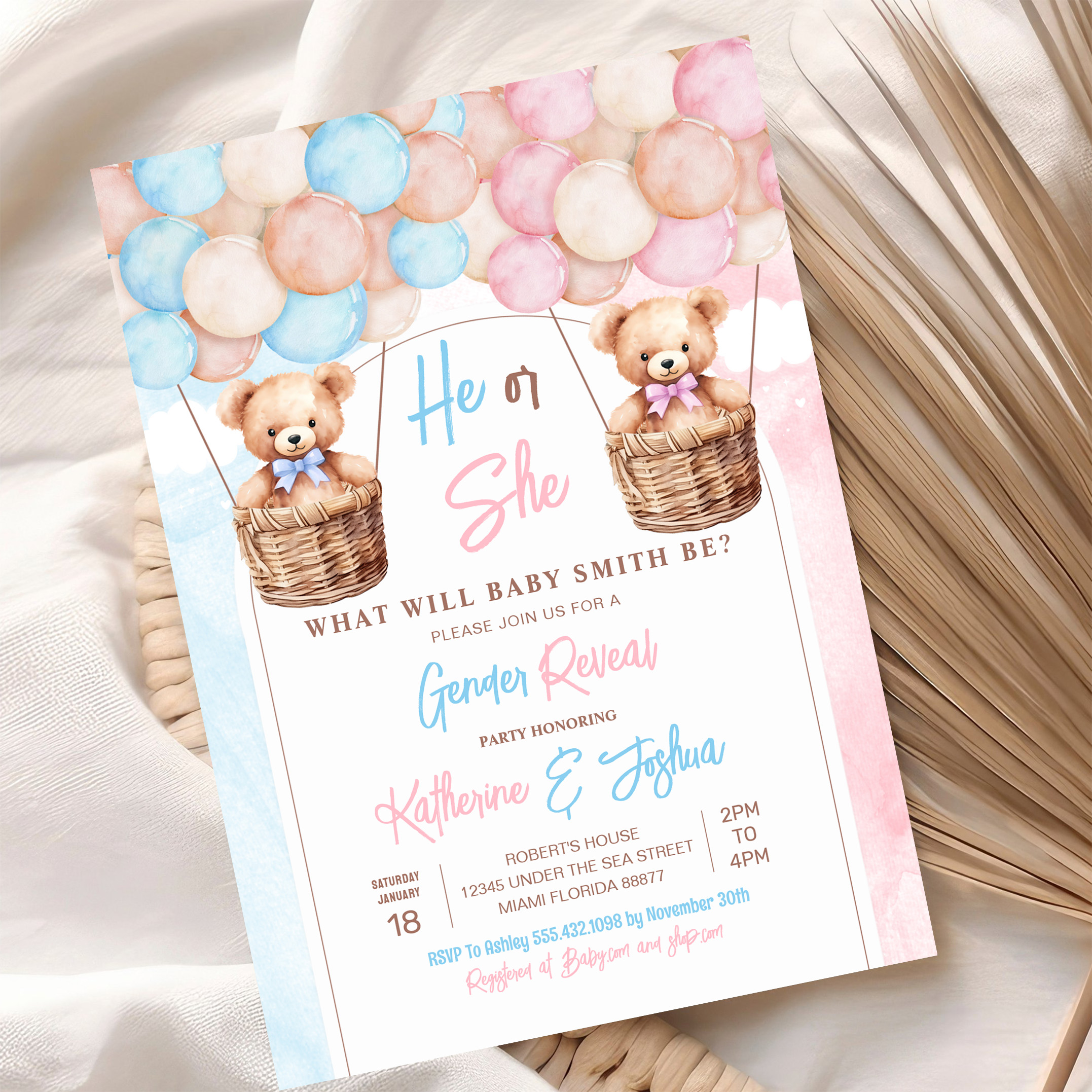 We Can Bearly Wait Teddy Bear Gender Reveal Invitation - Image 10