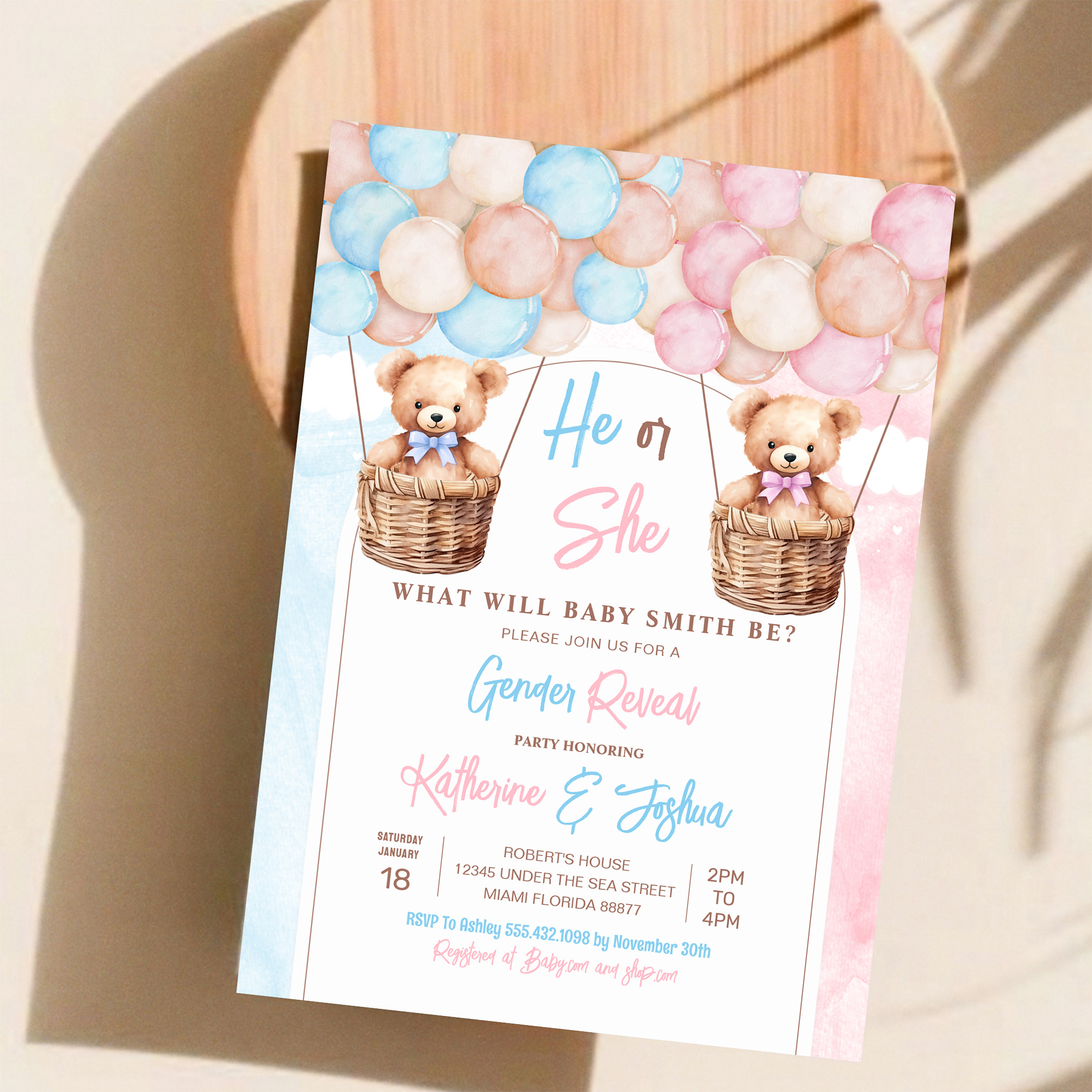 We Can Bearly Wait Teddy Bear Gender Reveal Invitation - Image 11