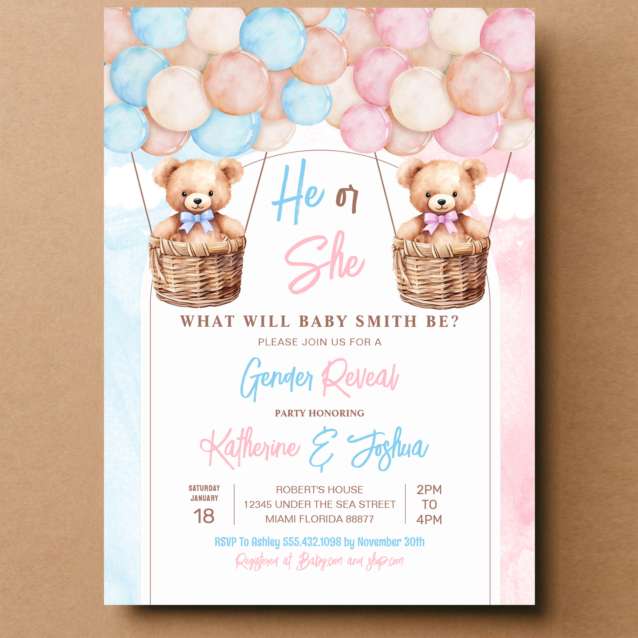 We Can Bearly Wait Teddy Bear Gender Reveal Invitation - Image 14