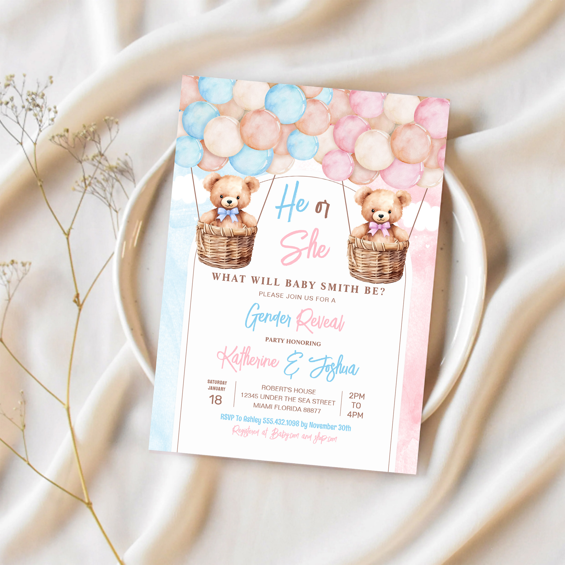 We Can Bearly Wait Teddy Bear Gender Reveal Invitation - Image 2