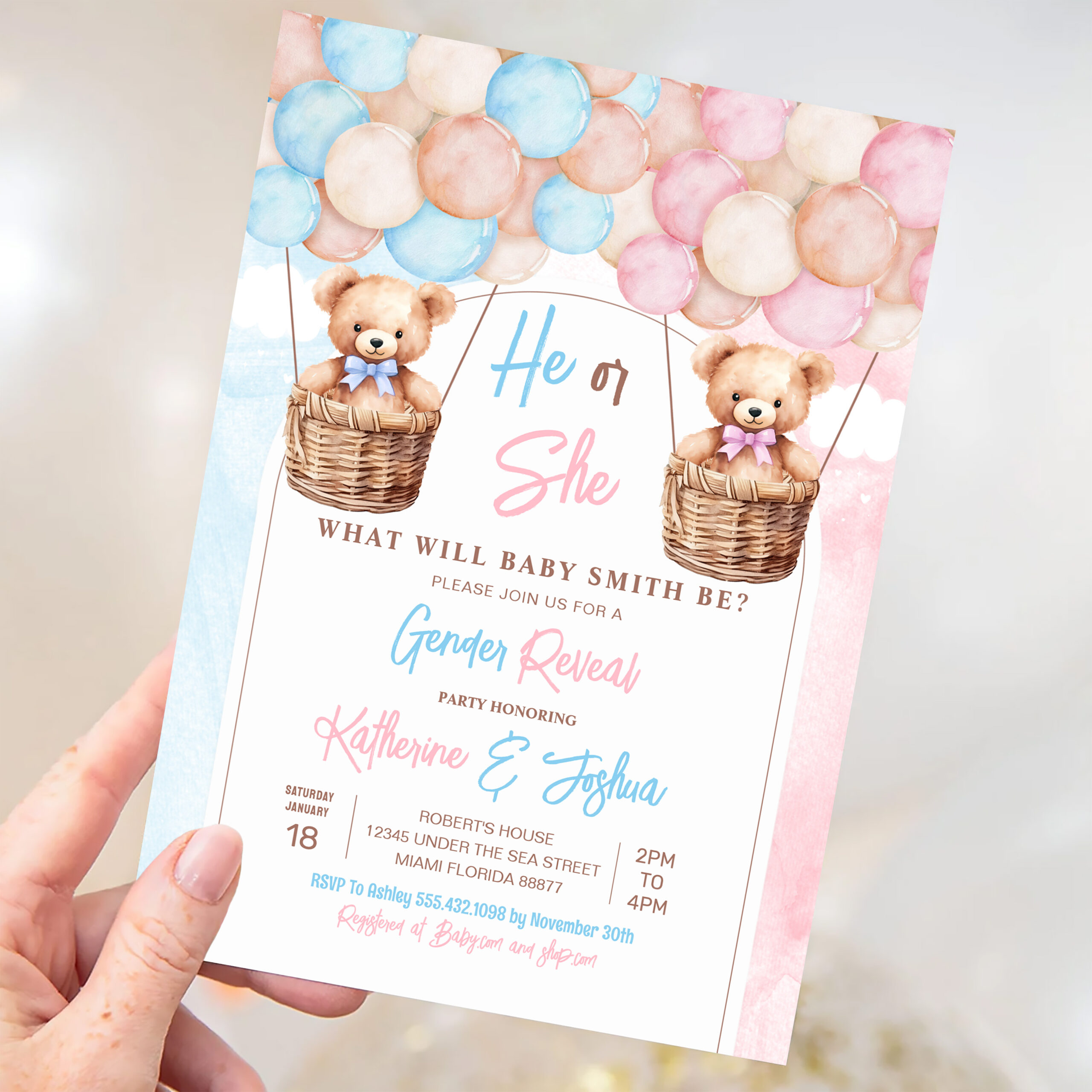 We Can Bearly Wait Teddy Bear Gender Reveal Invitation - Image 3
