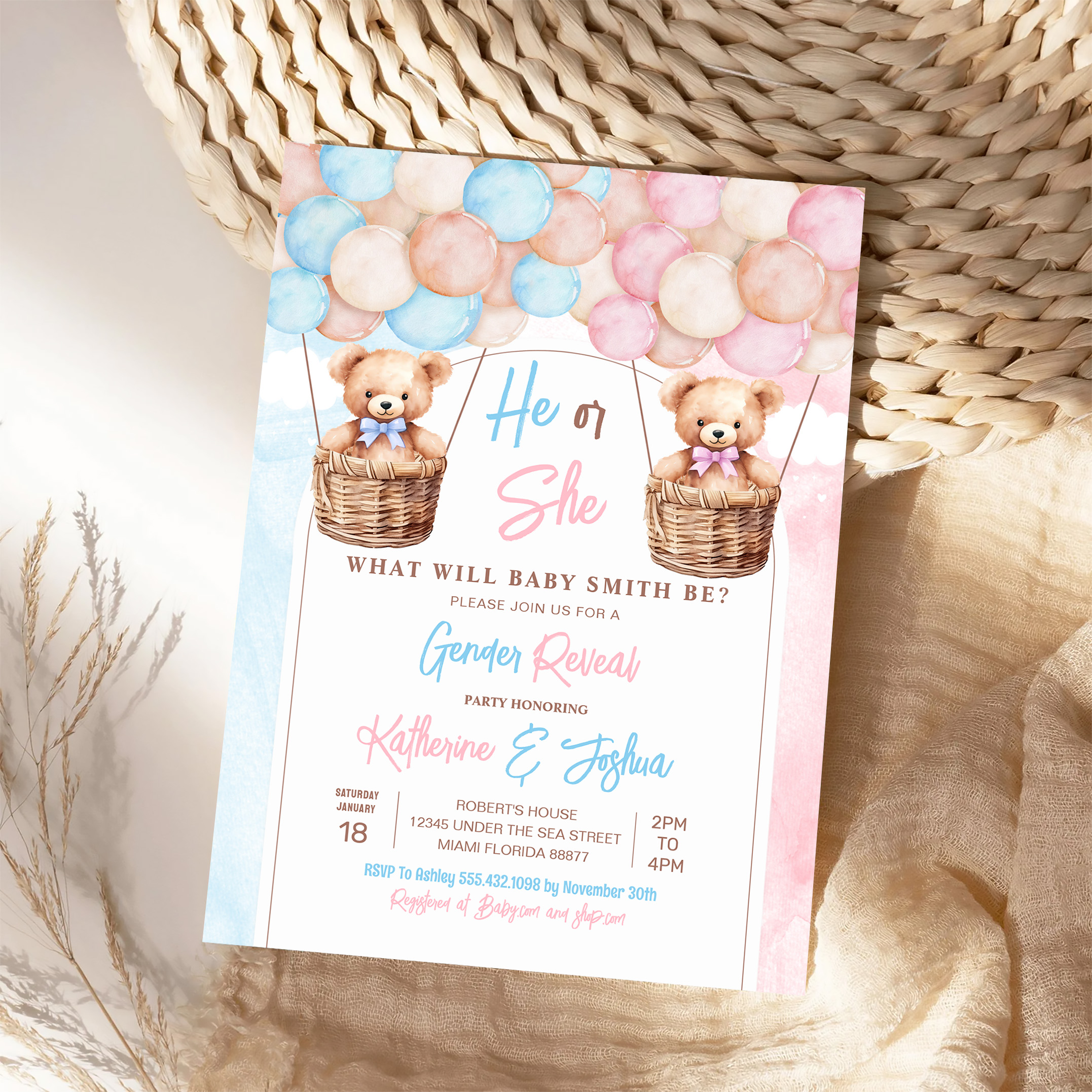 We Can Bearly Wait Teddy Bear Gender Reveal Invitation - Image 4