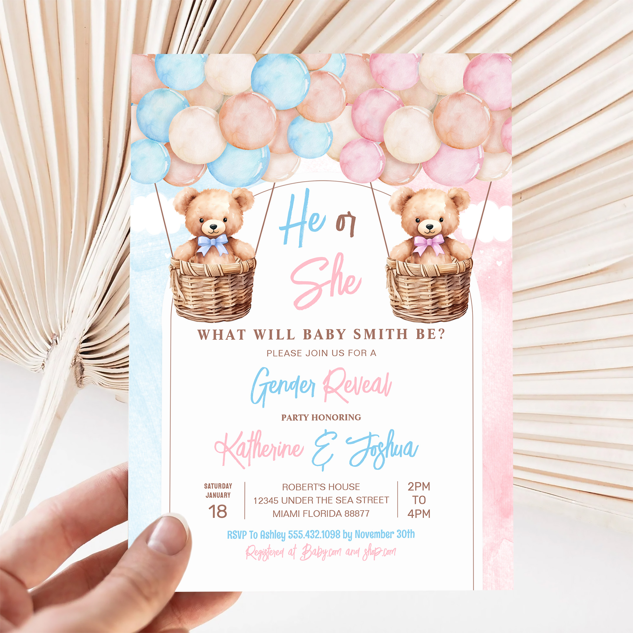 We Can Bearly Wait Teddy Bear Gender Reveal Invitation - Image 5