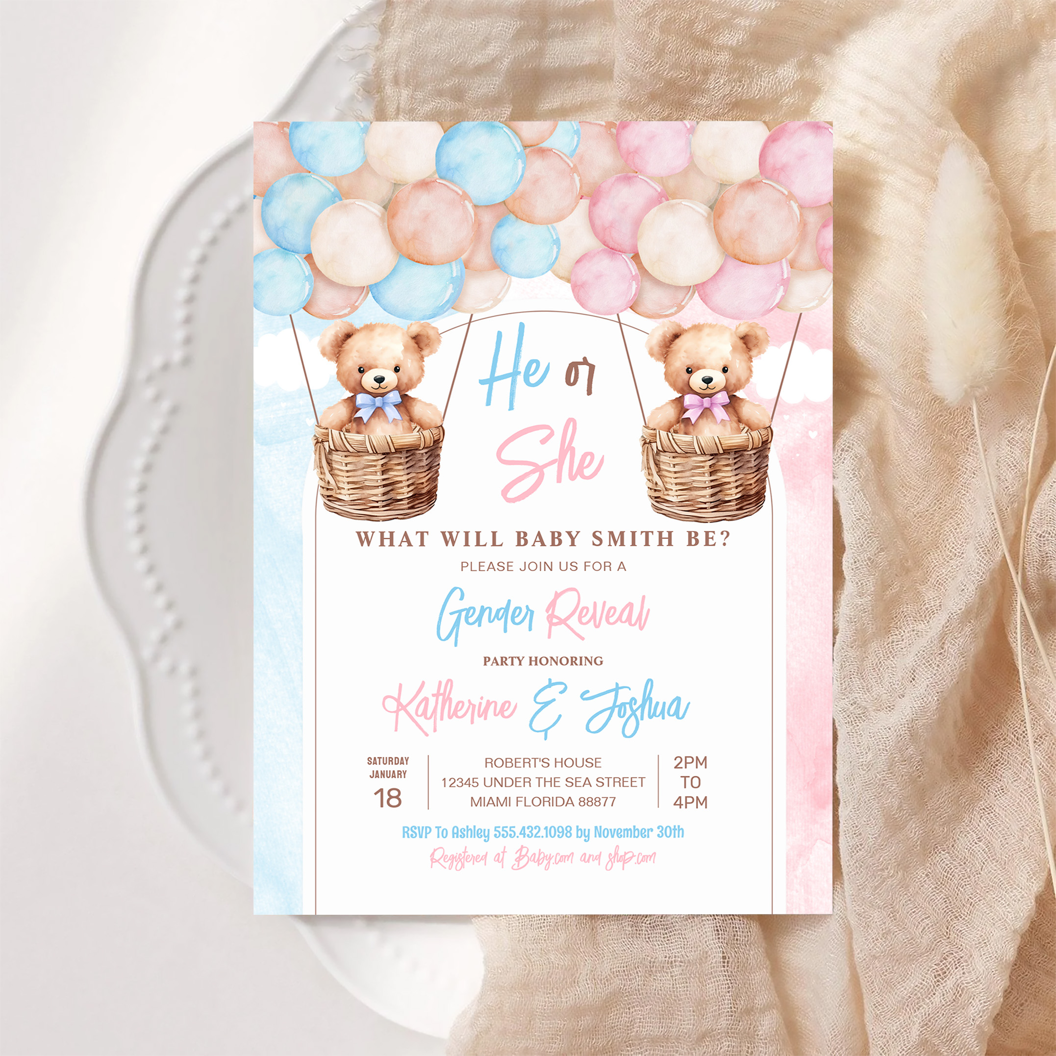 We Can Bearly Wait Teddy Bear Gender Reveal Invitation - Image 6
