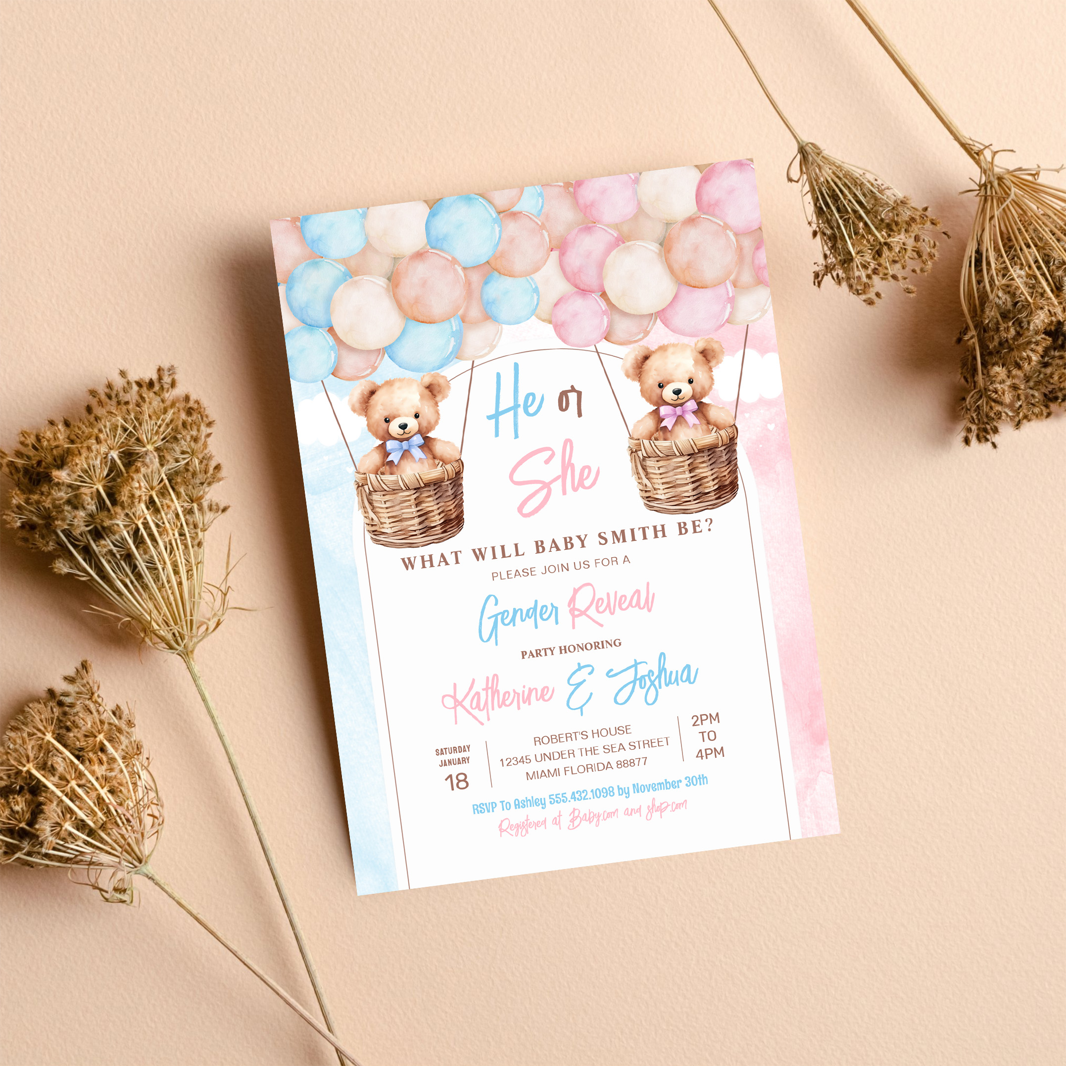 We Can Bearly Wait Teddy Bear Gender Reveal Invitation - Image 8