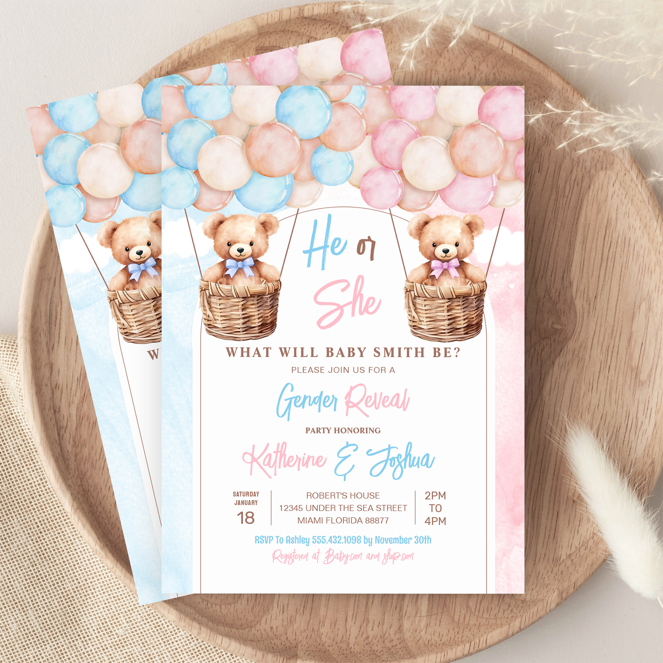 We Can Bearly Wait Teddy Bear Gender Reveal Invitation - Image 9