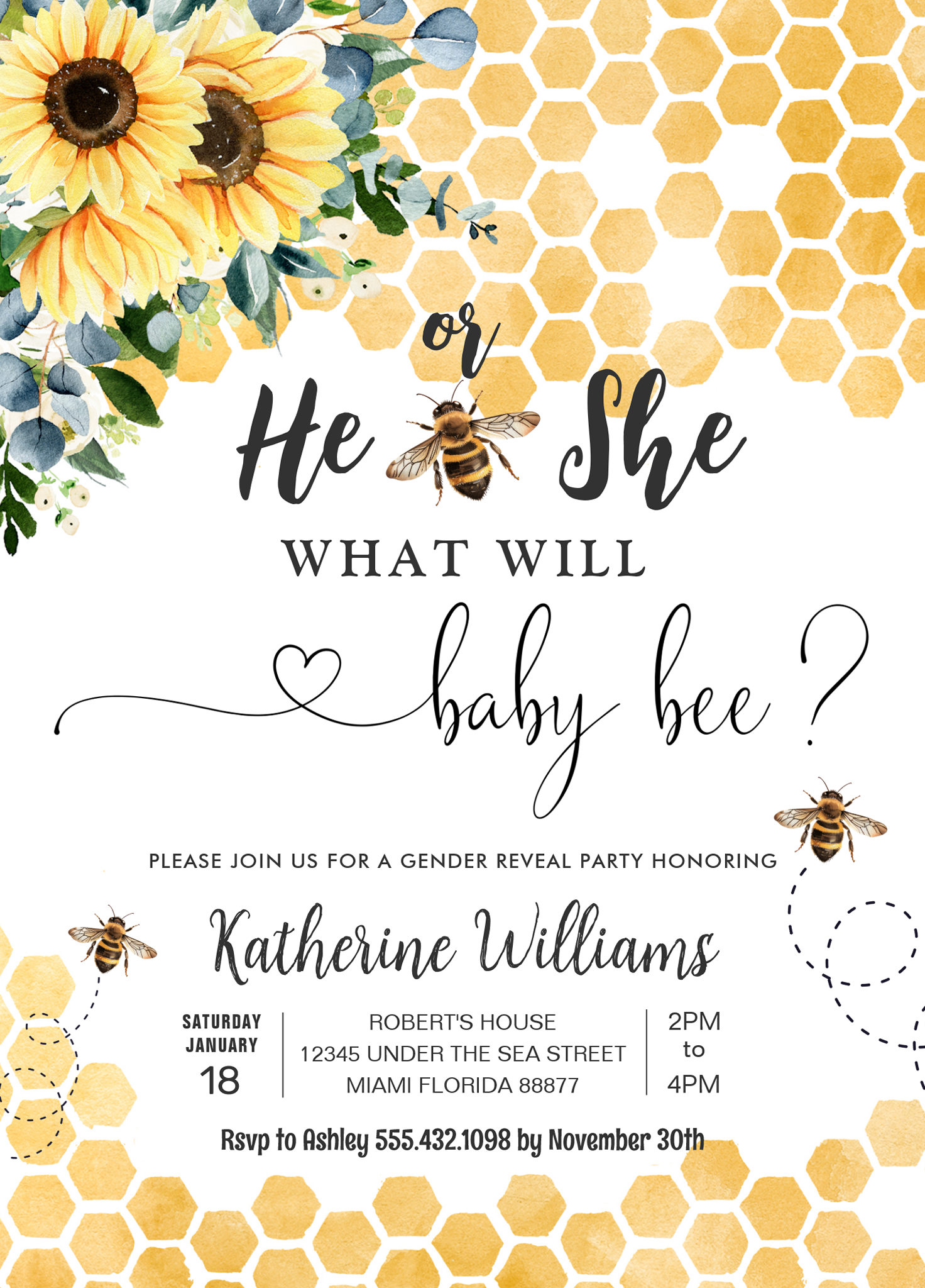 What Will Baby Bee Honey Bee Baby Shower Invitation
