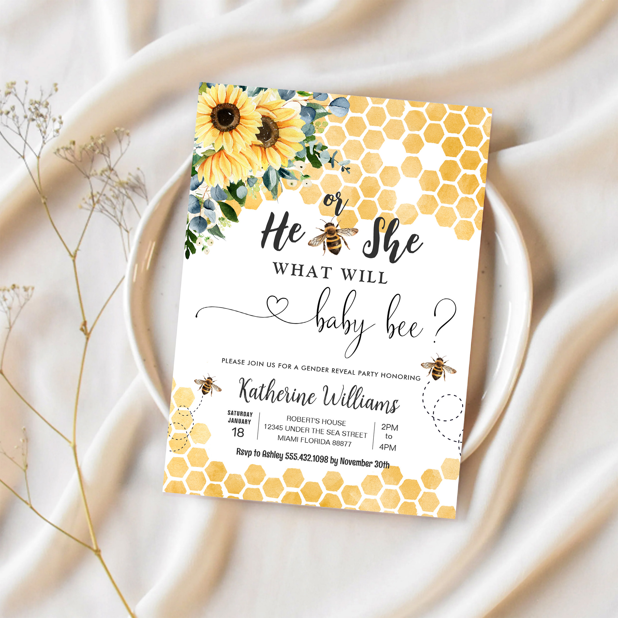 What Will Baby Bee Honey Bee Baby Shower Invitation - Image 2