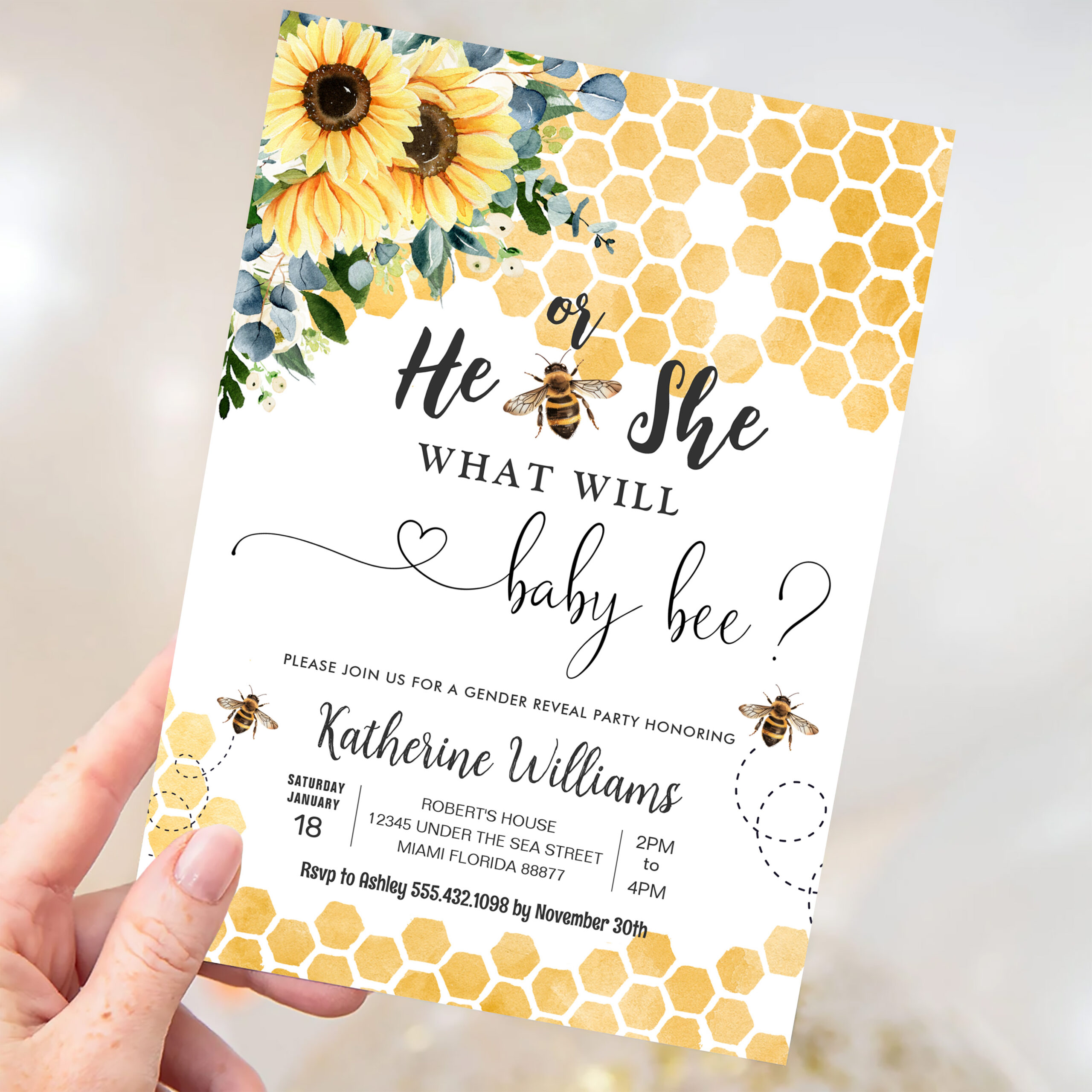 What Will Baby Bee Honey Bee Baby Shower Invitation - Image 3