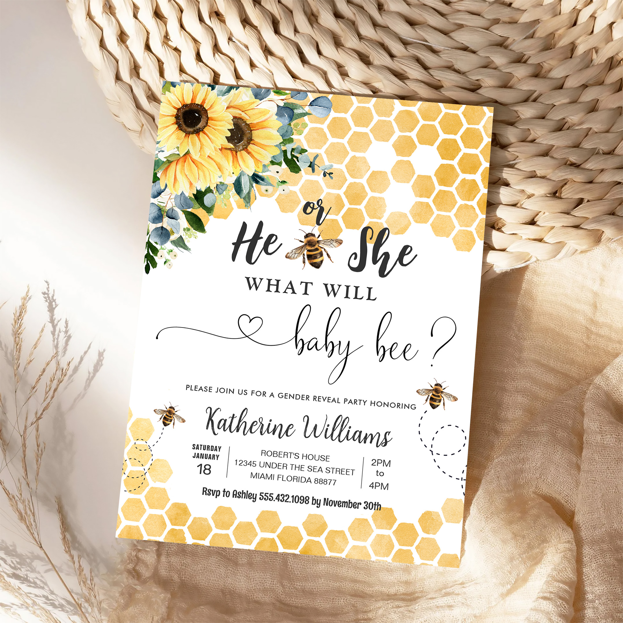 What Will Baby Bee Honey Bee Baby Shower Invitation - Image 4