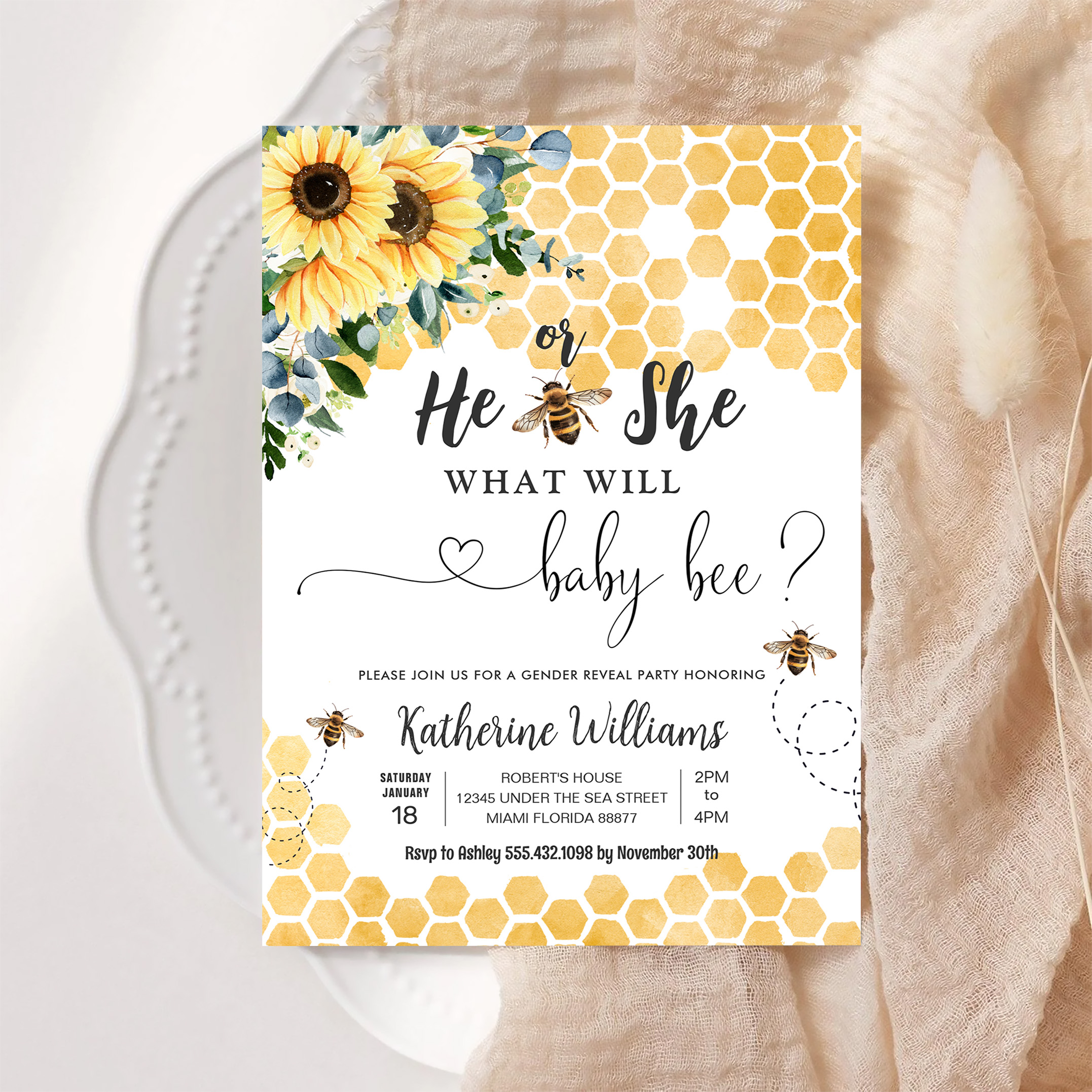 What Will Baby Bee Honey Bee Baby Shower Invitation - Image 6