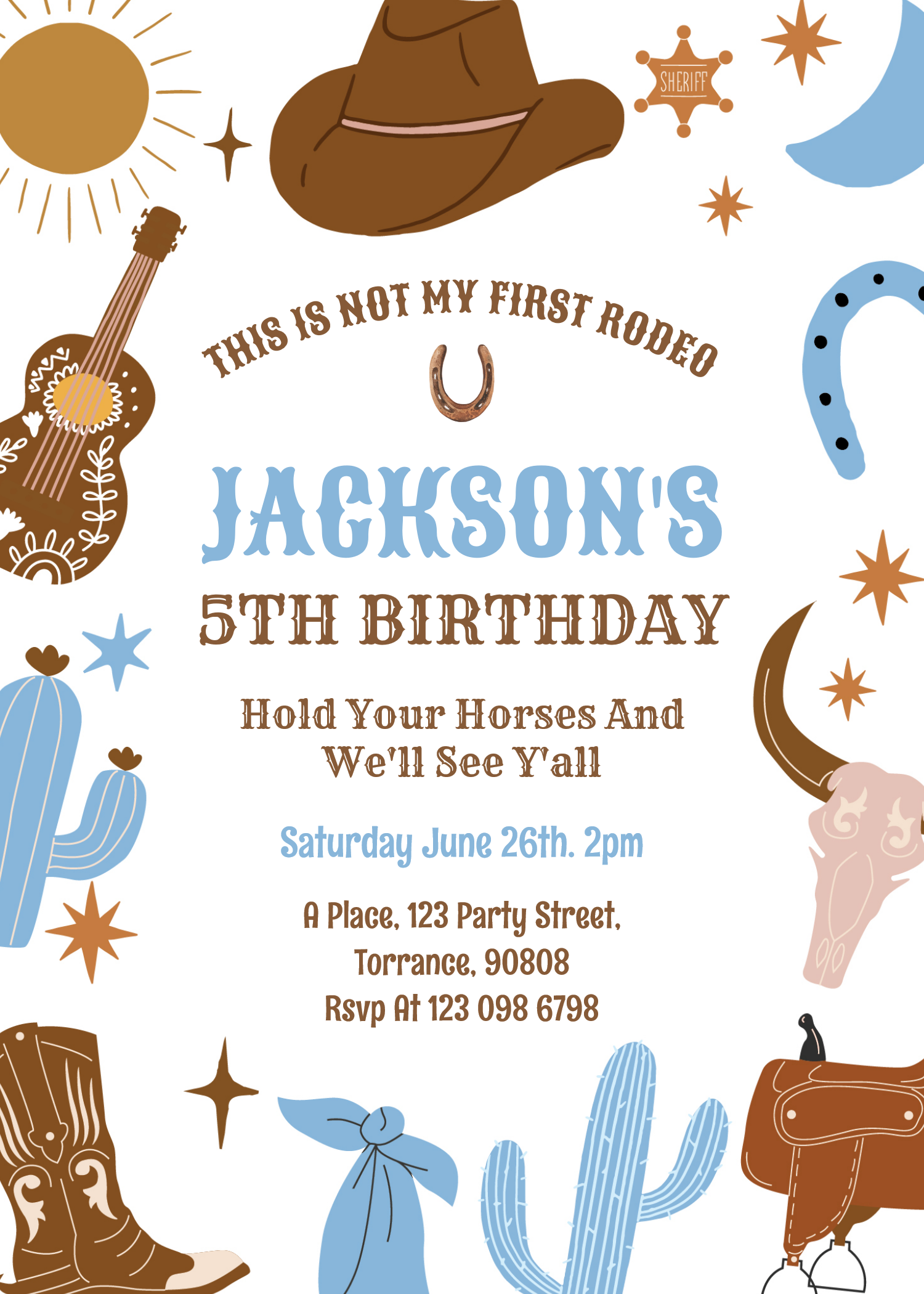 Wild West Cowboy 1st Rodeo Birthday Invitation