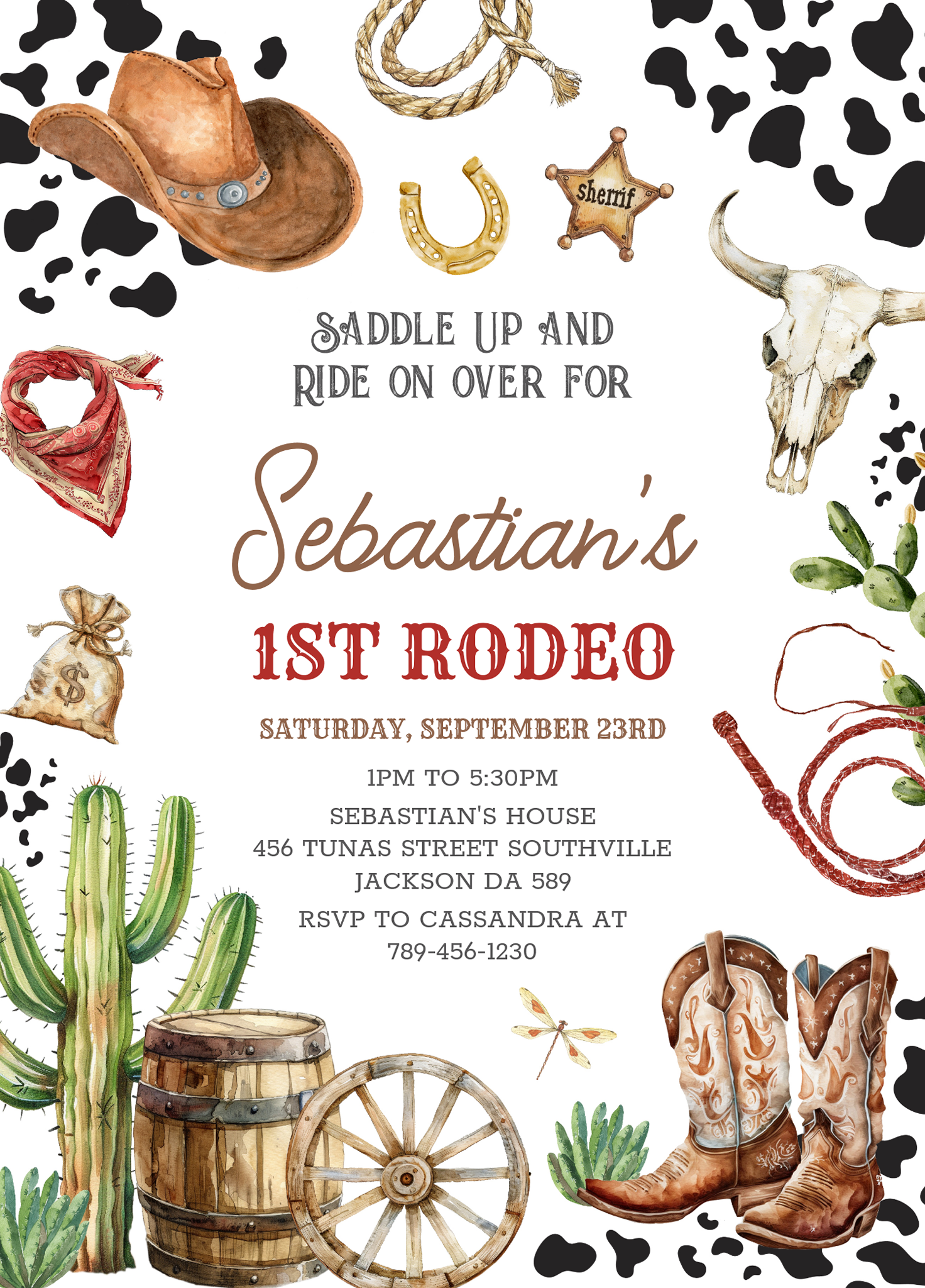 Wild West Cowboy First Rodeo Birthday Invitation