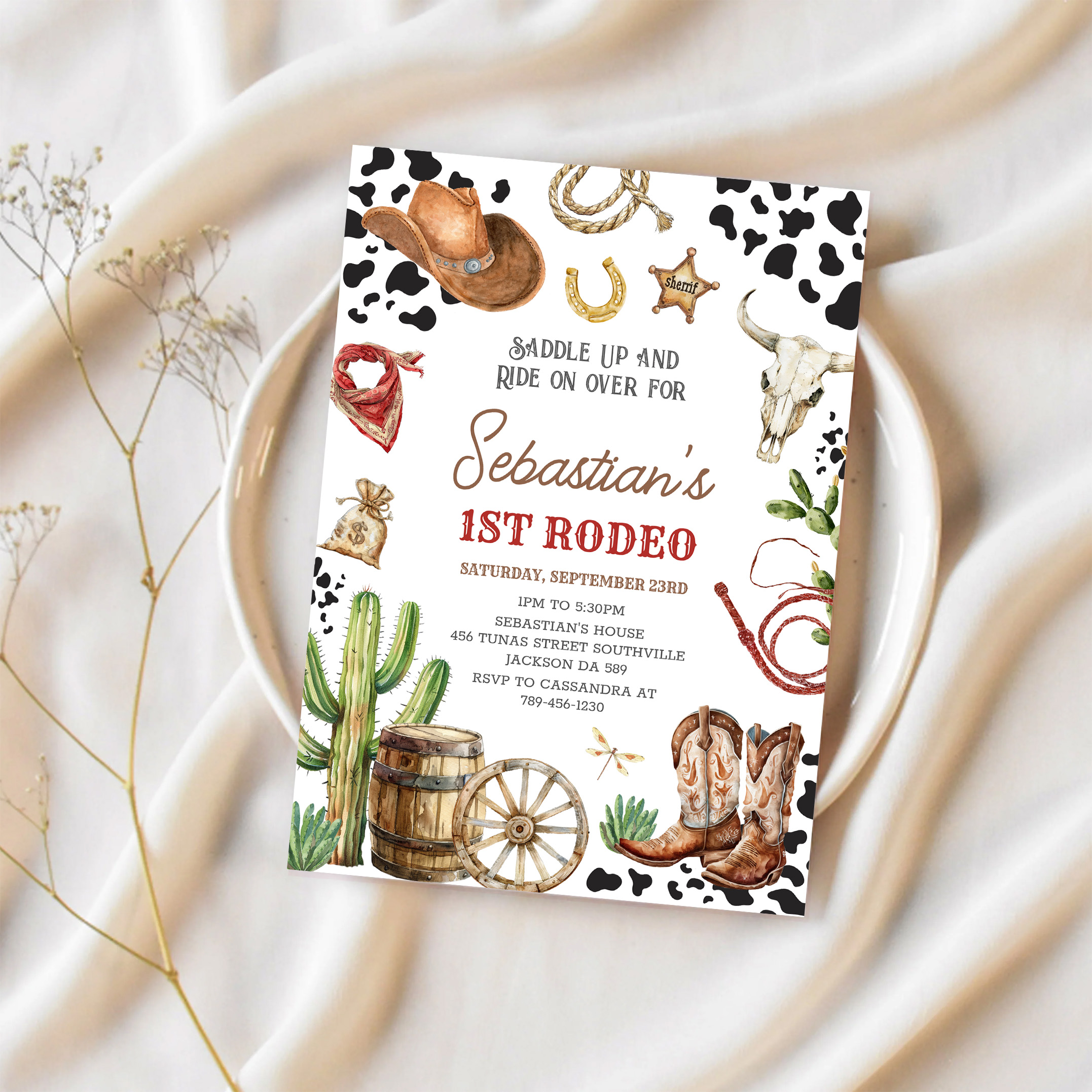 Wild West Cowboy First Rodeo Birthday Invitation - Image 2