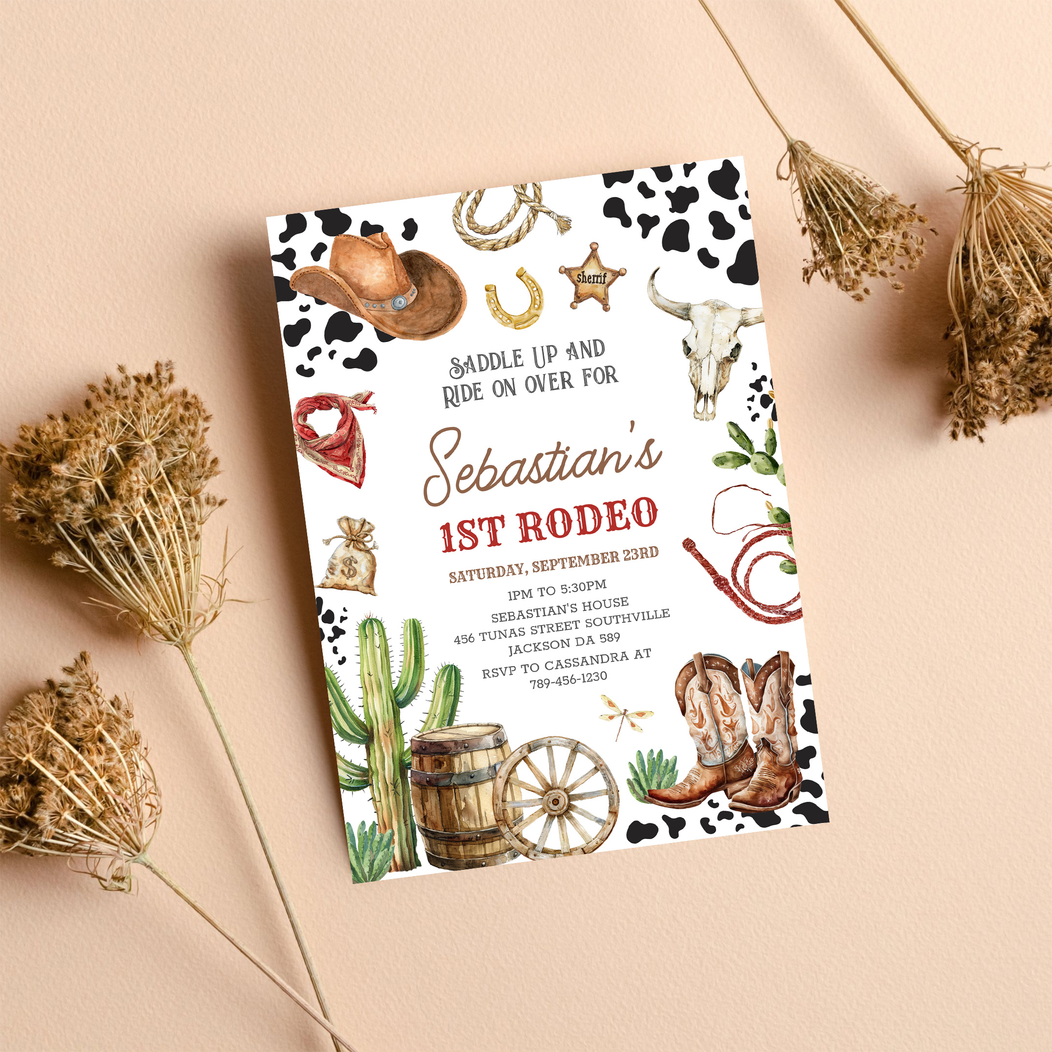 Wild West Cowboy First Rodeo Birthday Invitation - Image 8
