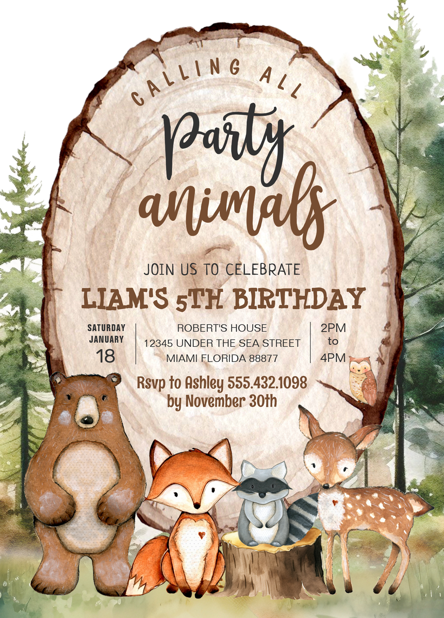Woodland Animals Party Forest Birthday Invitation
