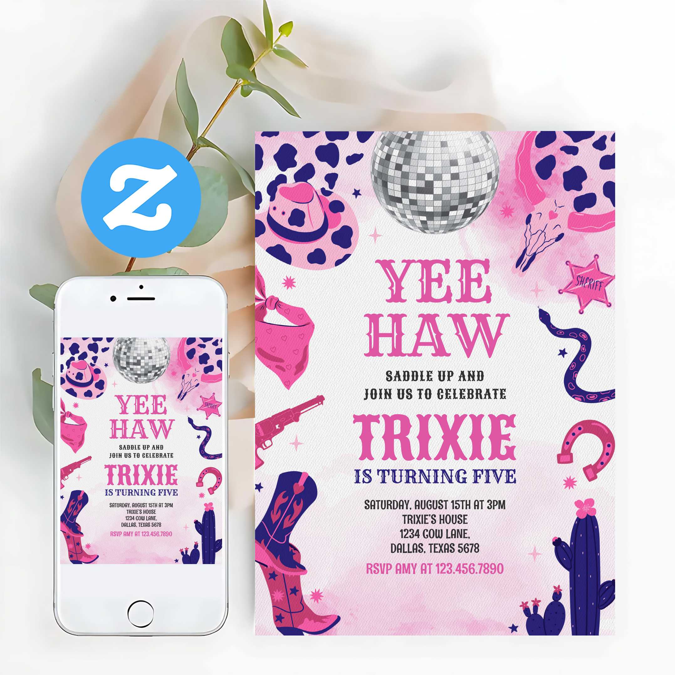 Yee Haw Cowgirl Disco Party Space Cowgirl Birthday Invitation - Image 12