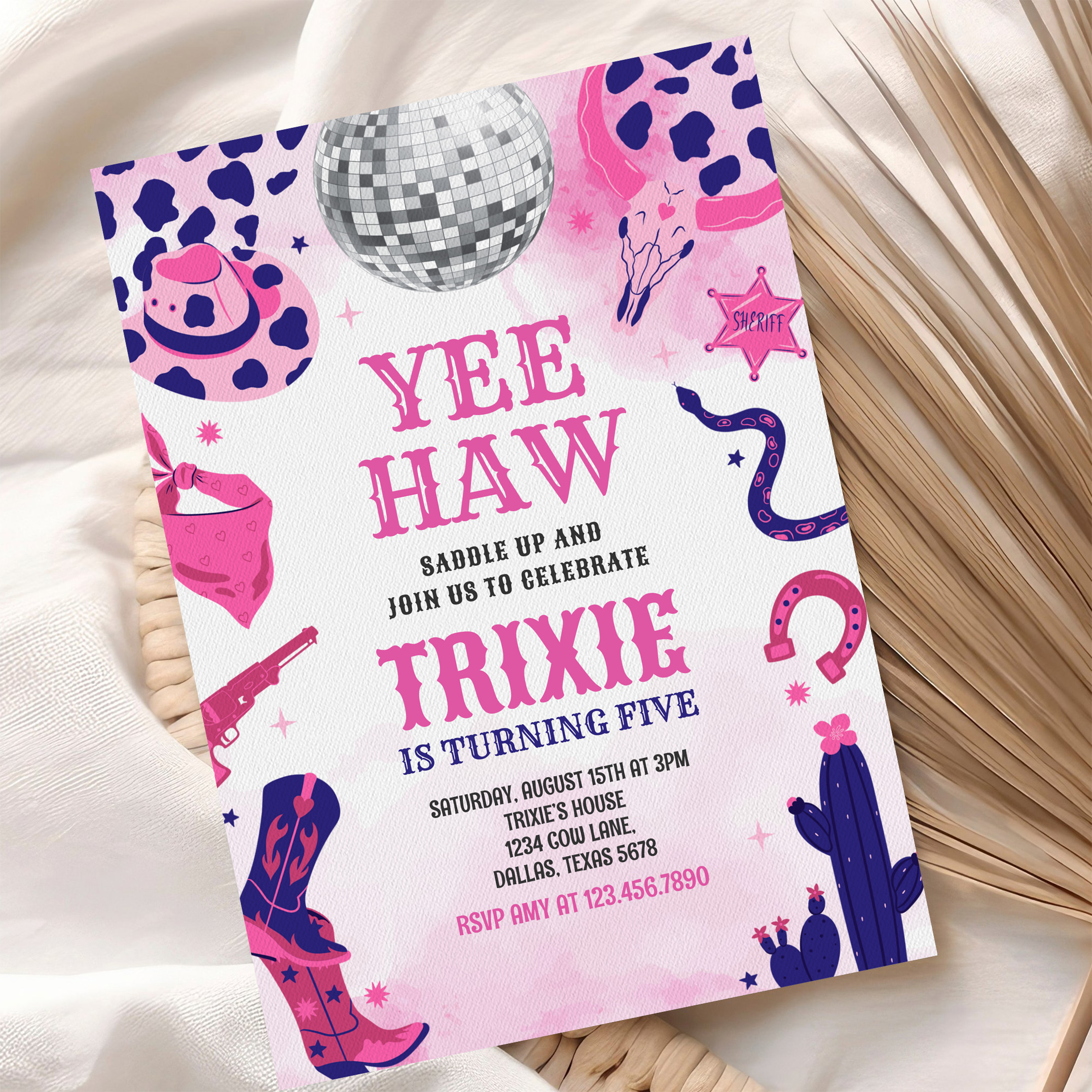 Yee Haw Cowgirl Disco Party Space Cowgirl Birthday Invitation - Image 10